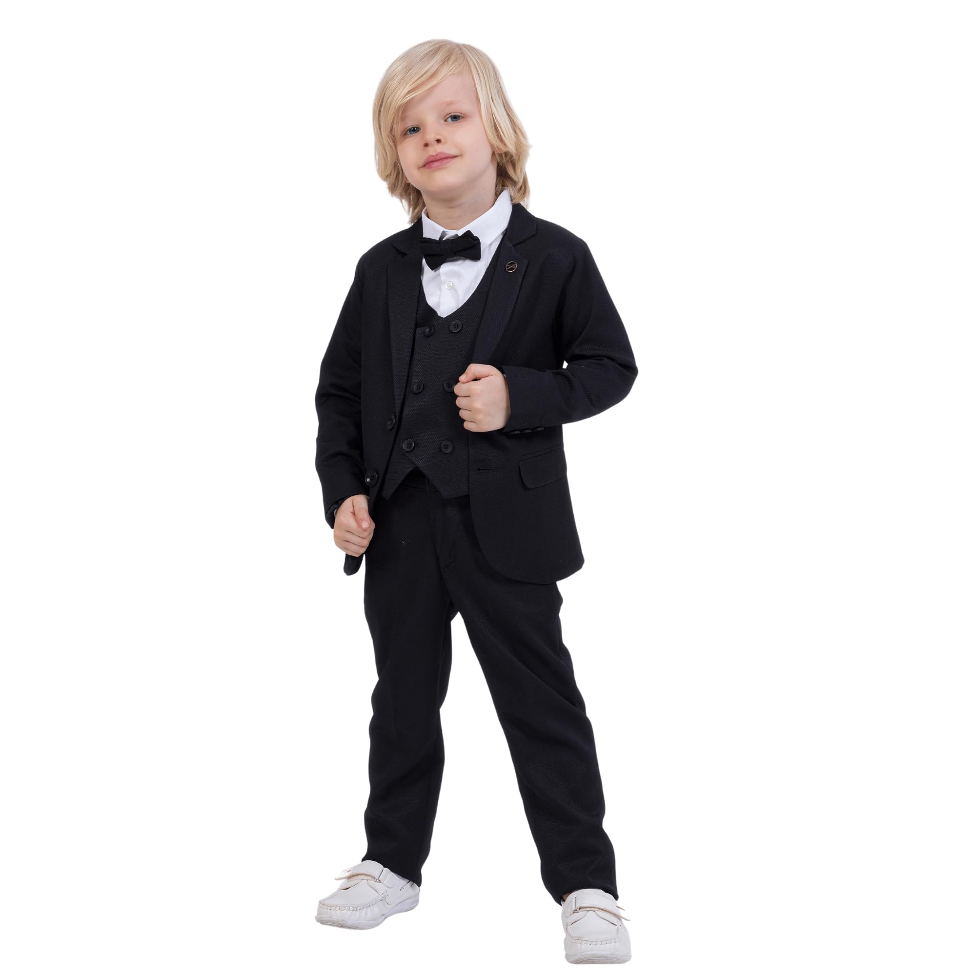 Vestito per ragazzi | Set da 5 pezzi camicia, pantaloni, gilet, giacca e papillon | Abbigliamento formale e per feste per ragazzi di età compresa tra 1 e 13 anni