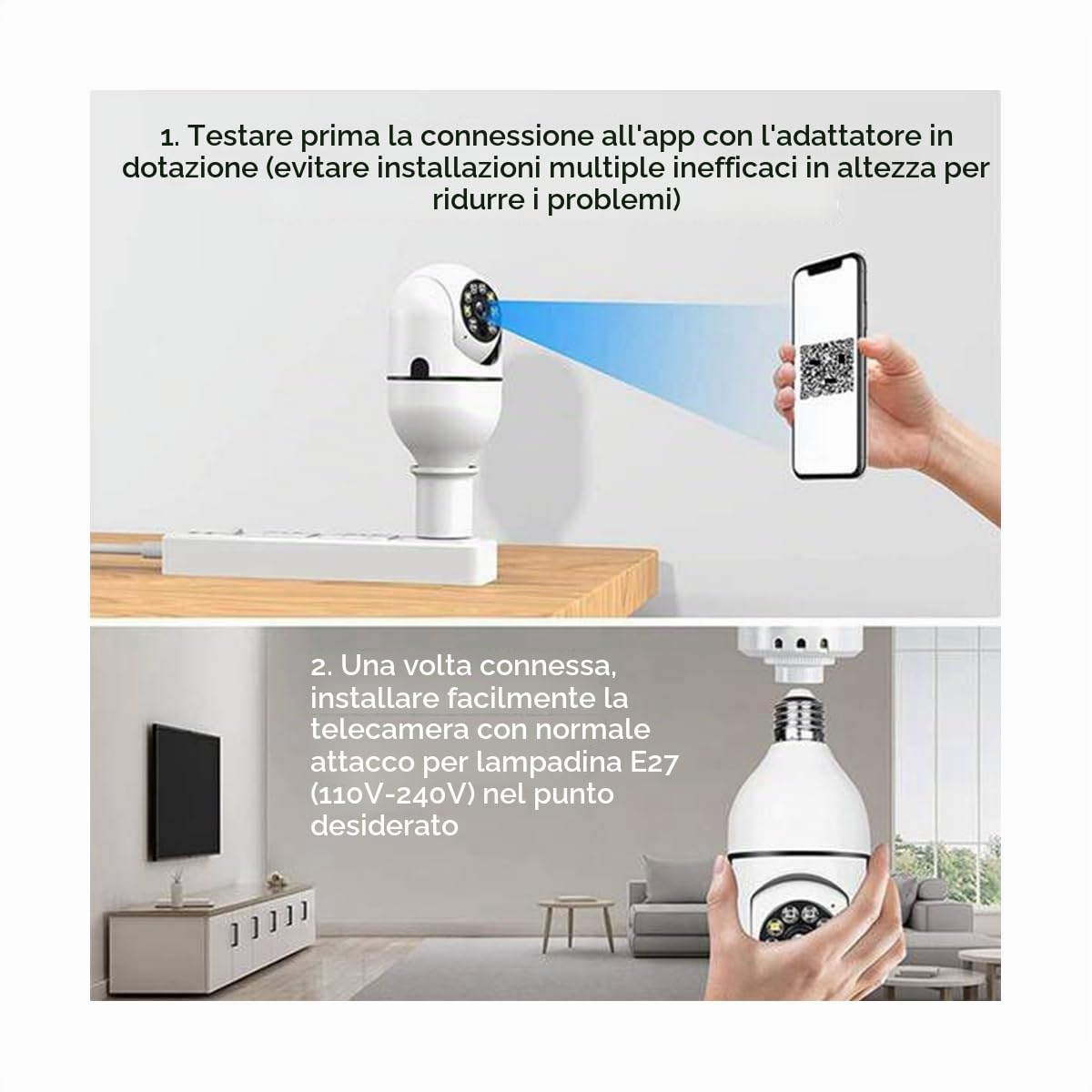 Set di 4 telecamere di sicurezza con lampadina esterna, videocamera di sicurezza con presa di luce Wifi 2.4G, lampadina per videocamera di sicurezza all'aperto