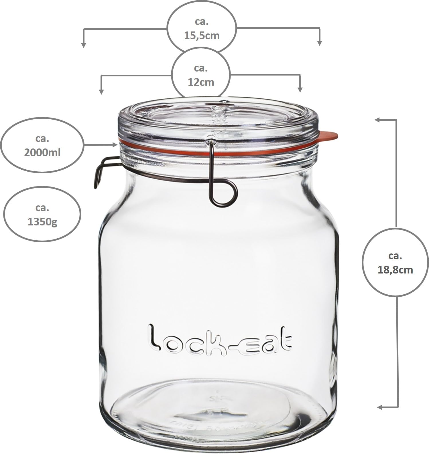 Lock-Eat Vorratsglas mit Bügelverschluss 2000ml - 4 Stück