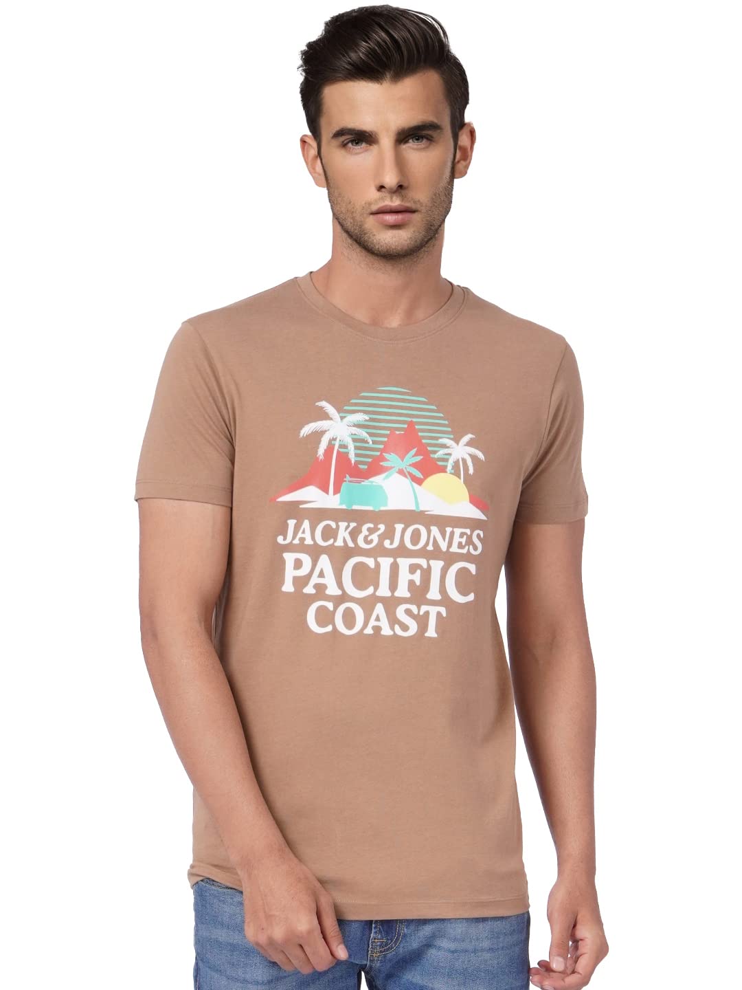 JACK & JONESMen's Cotton Printed Slim Fit T-Shirt