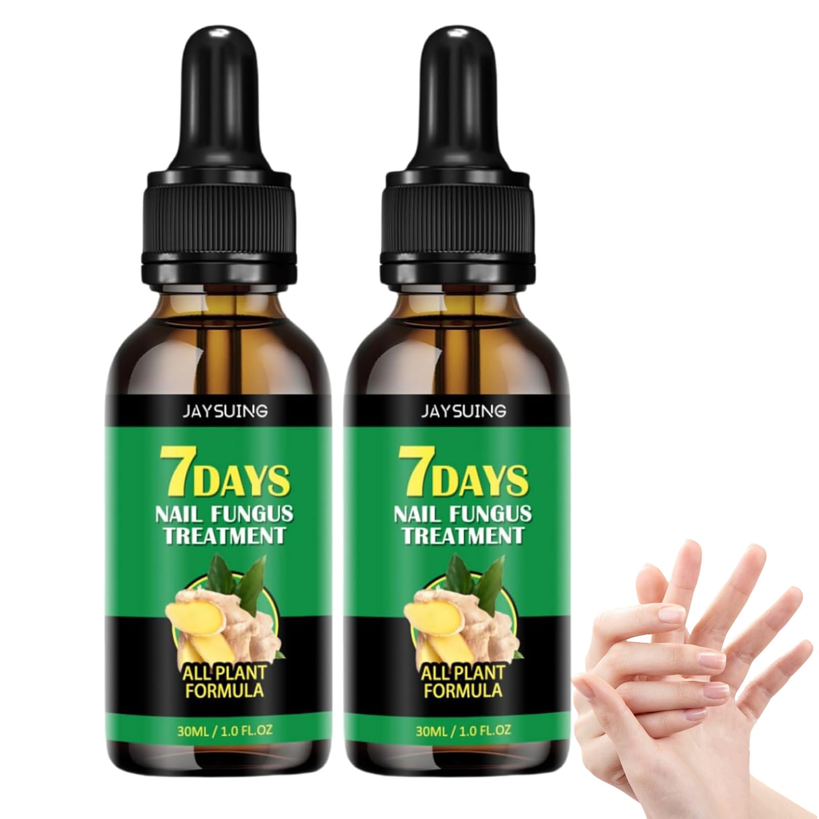Tratamiento de hongos de uñas de 7 días, soporte de uñas de jengibre CUIDADO, 1 FL.OZ Multi-usose uñas de reparación de suero, para uñas finas, frágiles, peladas y agrietadas (2pcs)