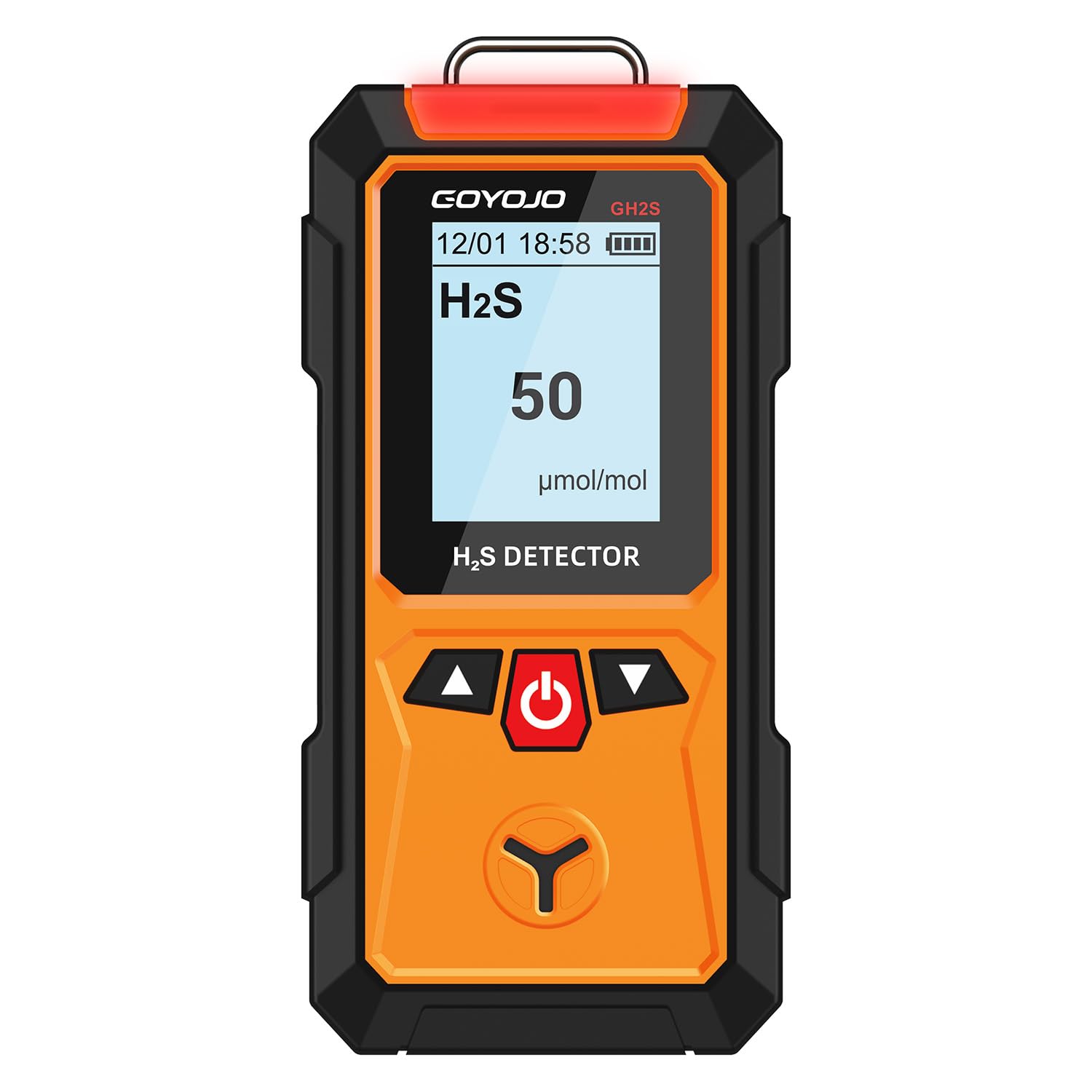 Détecteur de Gaz GOYOJO, Surveillant de Gaz D'hydrogène Sulfuré de 0 à 100 ppm (μmol/mol), Capteur Électrochimique H₂S avec Alarmes Sonores et Visuelles et Écran LCD