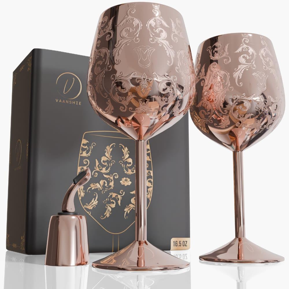 Etched Stainless Steel Wine Glass Set Of 2, Black Martinique