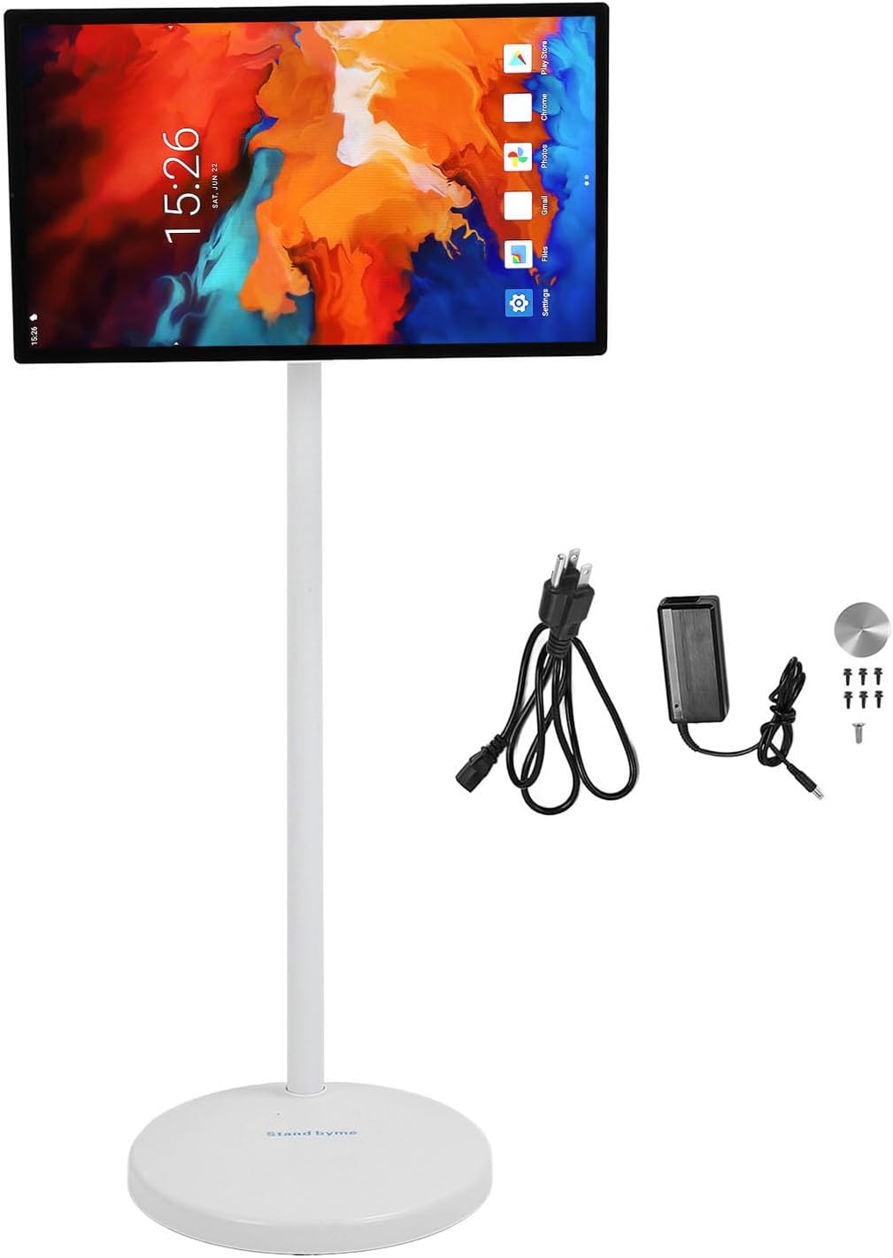 24 Inch Portable Monitor, Smart Touch Screen TV with Built in Battery, High Definition LCD Screen, Floor Standing Display Screen for Home (US Plug)