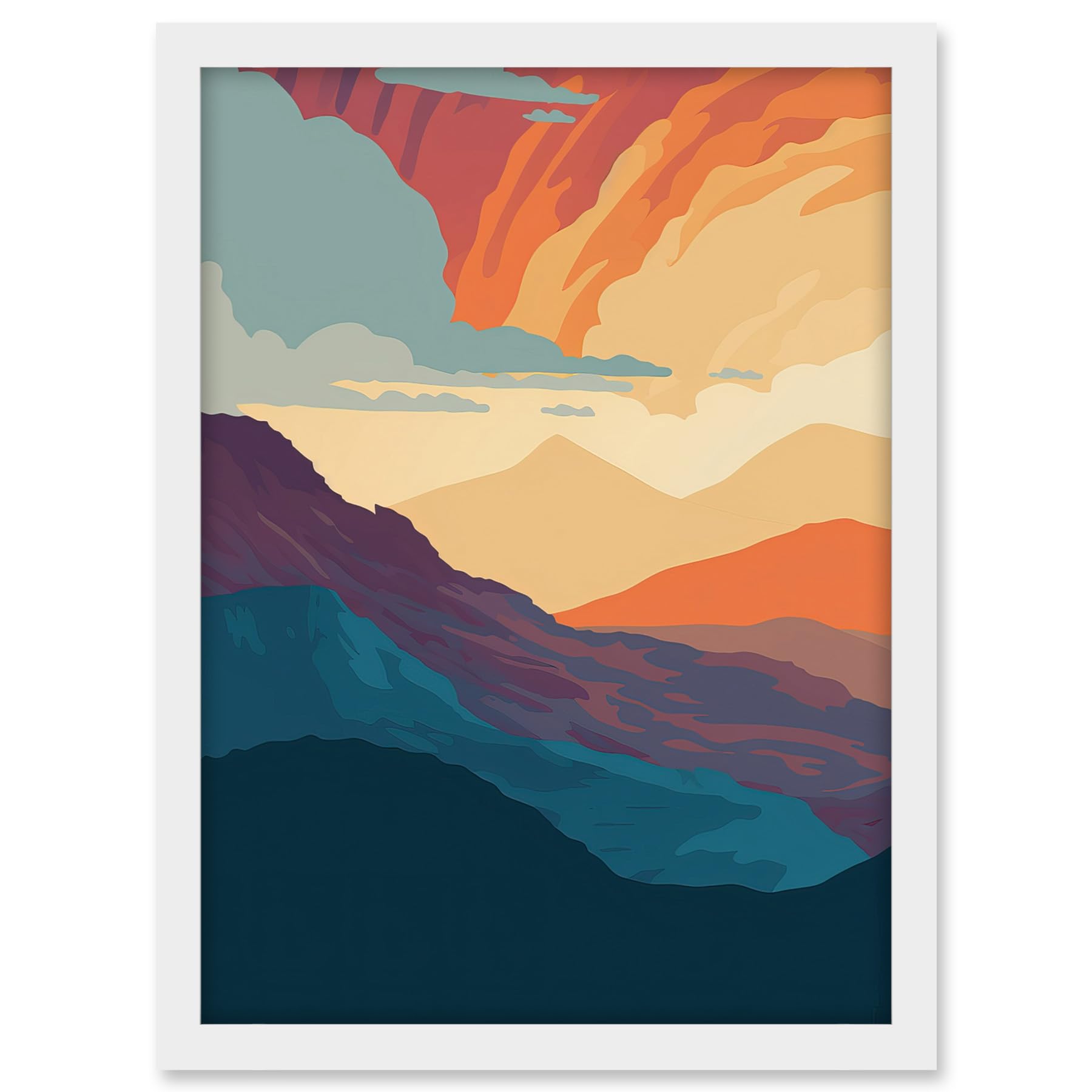 Artery8 Atmospheric Sunset Sky Serene Mountain Landscape Artwork Framed A3 Wall Art Print