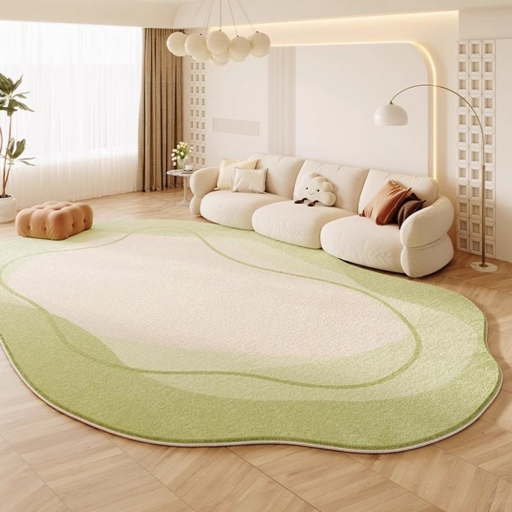Minimalist Modern White Green Indoor Waterproof Shaped Irregular Area Rug for Living Room Bedroom Art Deco Rug Under Dining Room Coffee Table Soft