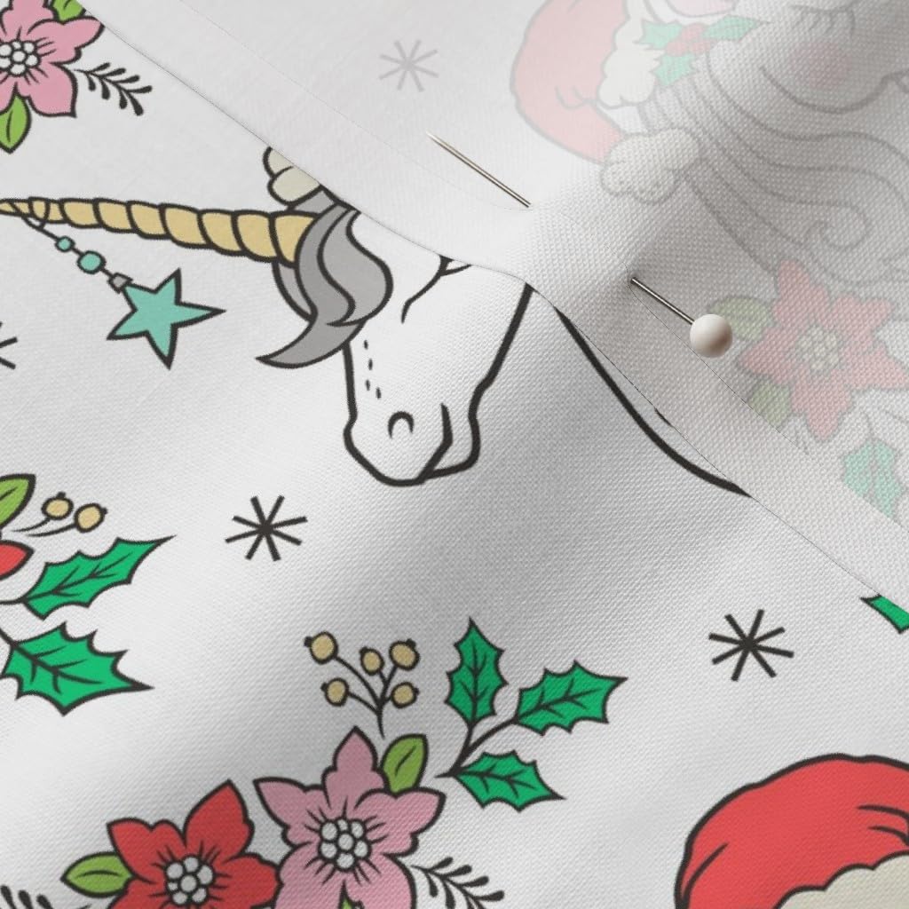 Spoonflower Fabric - Christmas Unicorn White Xmas Holidays Winter Whimsical Santa Holiday Printed on Petal Signature Cotton Fabric by The Yard - Sewing Quilting Apparel Crafts Decor