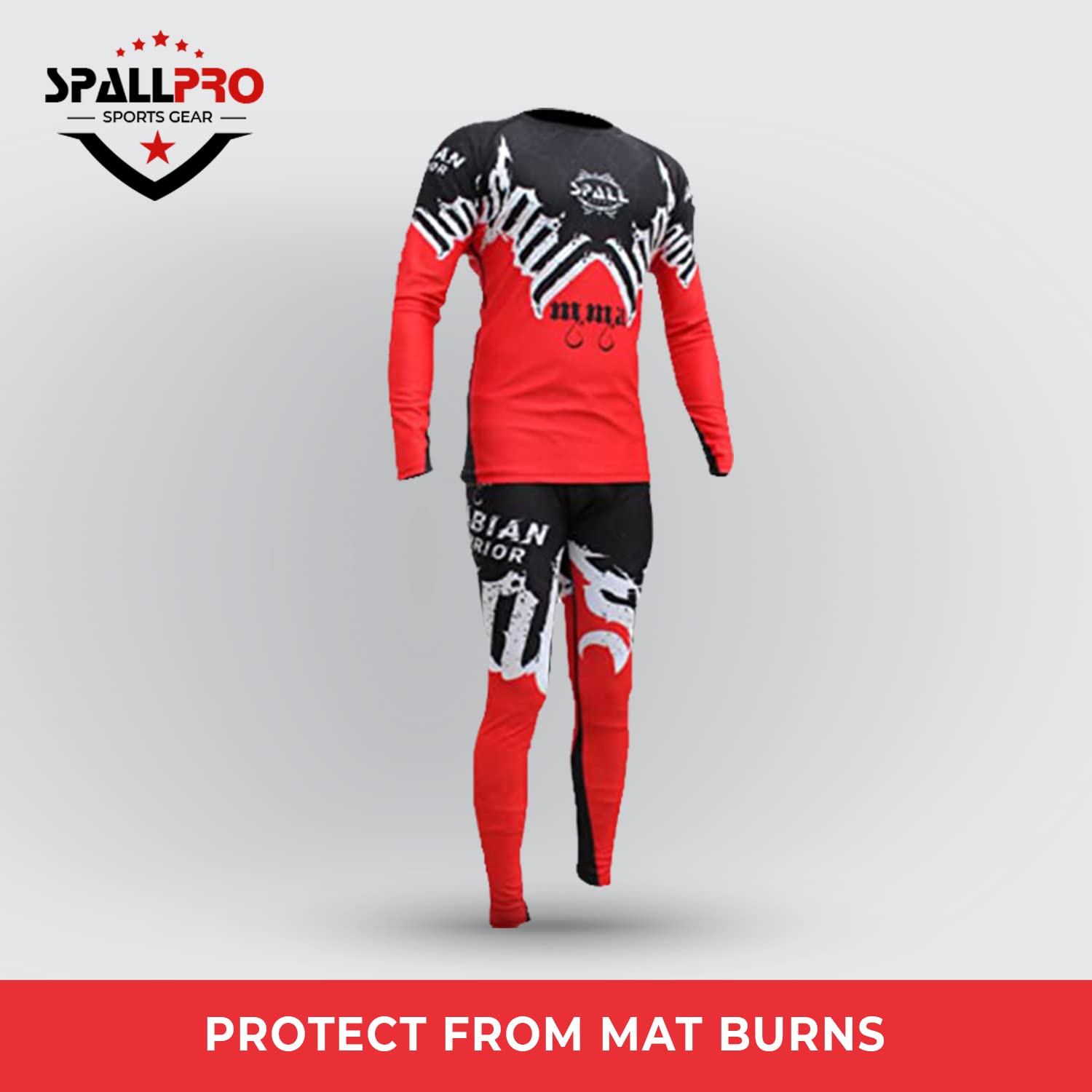 Spall Pro US Power MMA BJJ jiu Jitsu Long Sleeve Rashguards (Red/Black, XX-Large)