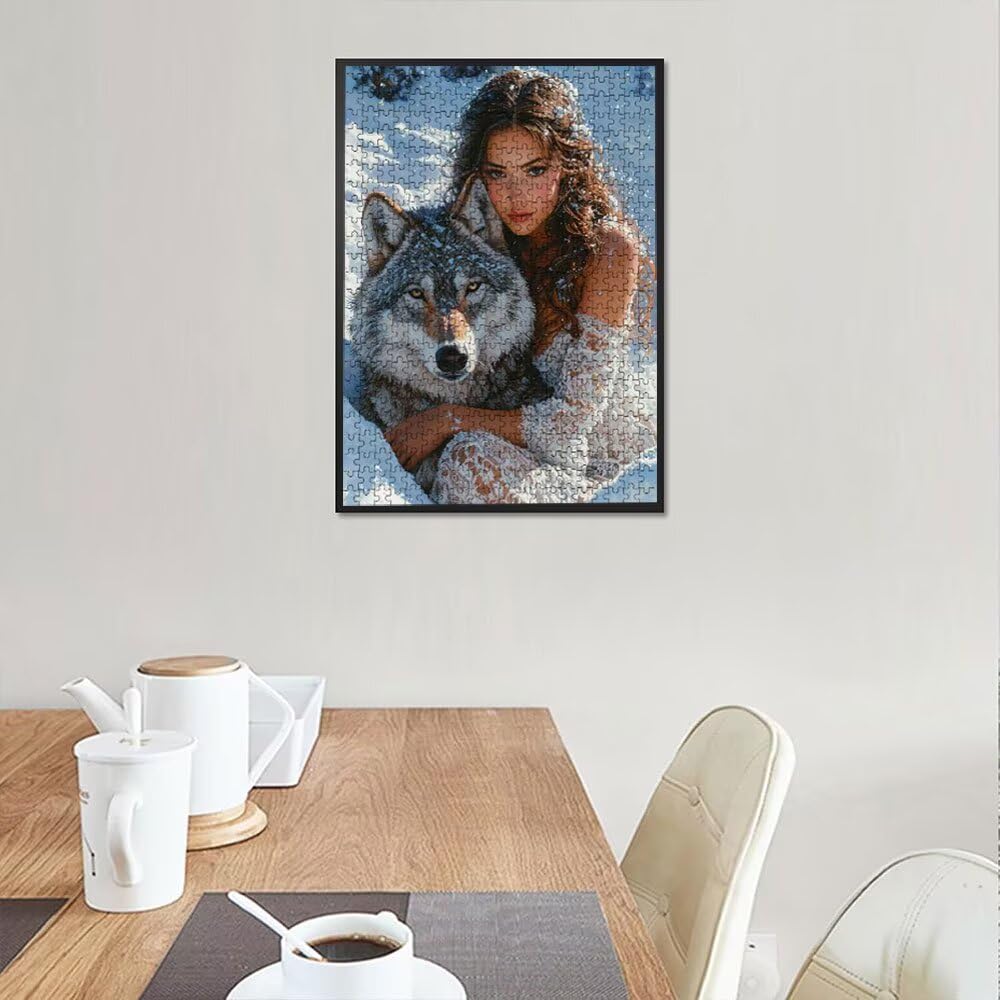 Puzzle 2000 sztuk, śnieżny wilk kobieta puzzle dla dorosłych 2000, drewniane puzzle, klasyczne gry edukacyjne, niemożliwe wyzwanie, rodzina gier, kreatywny prezent DX0YL1-986