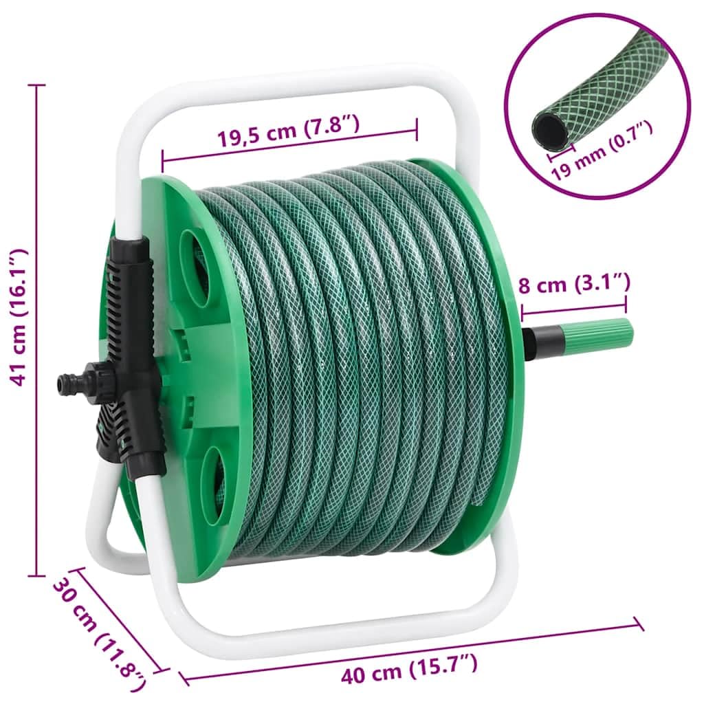 Carrete de Manguera de pie con Set racores PVC Verde 0,75" 20 m,Accesorios de Organización y Almacenamiento de Herramientas,Soporte de Manguera de jardín,6.34kg-3281513