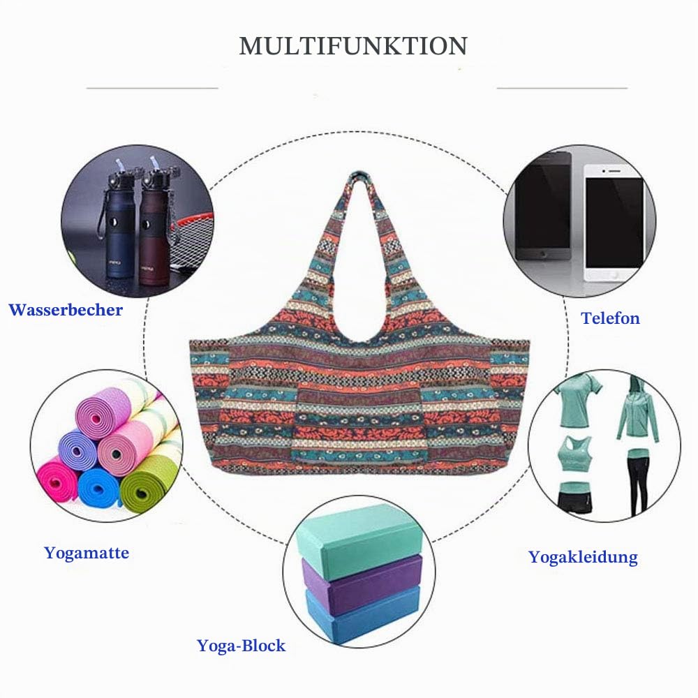 Mu Mianhua Yogamatten-Tasche mit großer Tasche und Reißverschlusstasche, passend für die meisten Matten