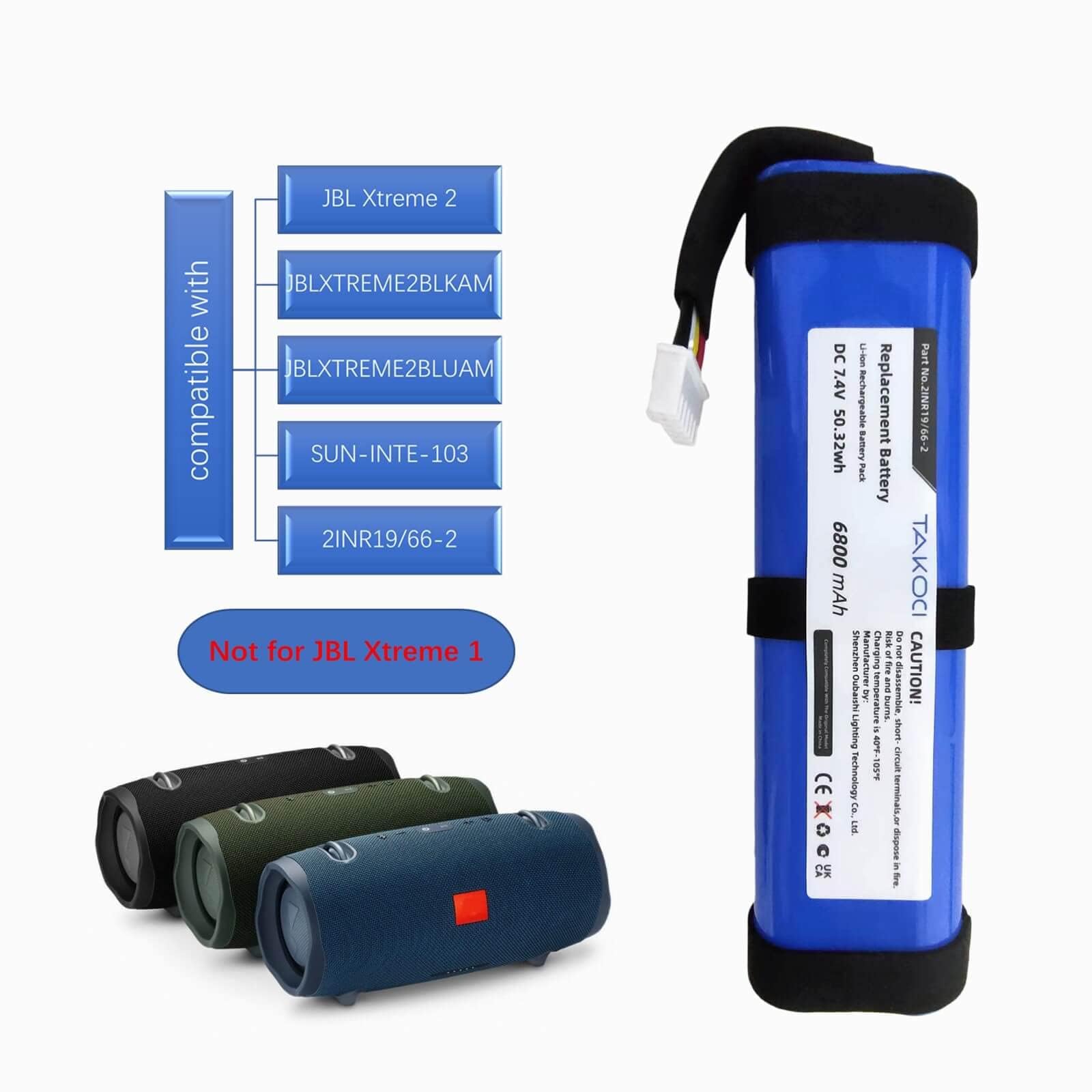 ChoyoqeR 6800mAh/7.4V Xtreme 2 Replacement Battery for JBLXTREME2BLKAM, JBLXTREME2BLUAM, 2INR19/66-2, SUN-INTE-103, ID1019 Li-ion