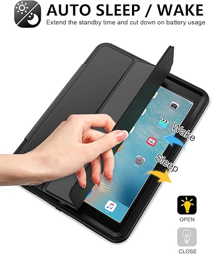 Miniatura 5 de SEYMAC Funda para iPad 2017 de 9.7 pulgadas, cubierta protectora, con función de activacióndesactivación automática, tres capas de protección para