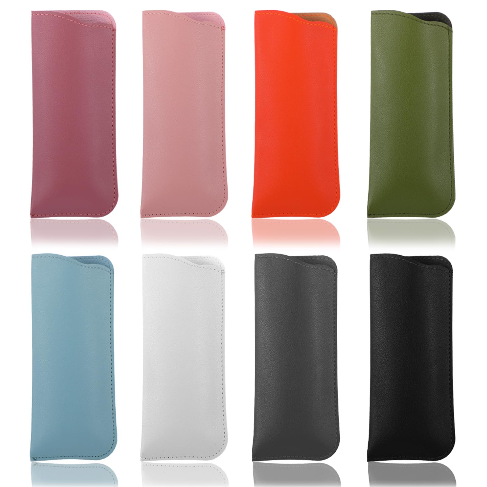 JJUNW 8 sztuk miękkich etui na okulary, ze skóry PU, przenośne etui na okulary, 17,8 x 7,6 cm, płaskie etui na okulary do czytania, dla mężczyzn i kobiet