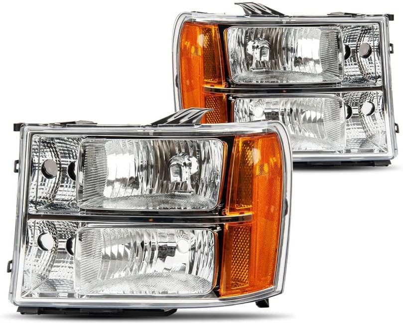 KAC Headlight Assembly Chrome + Amber Replacement for 07-13 Sierra 1500, 07-14 Sierra 2500 HD/3500 HD, 07 Sierra 2500 HD Classic/3500 Classic