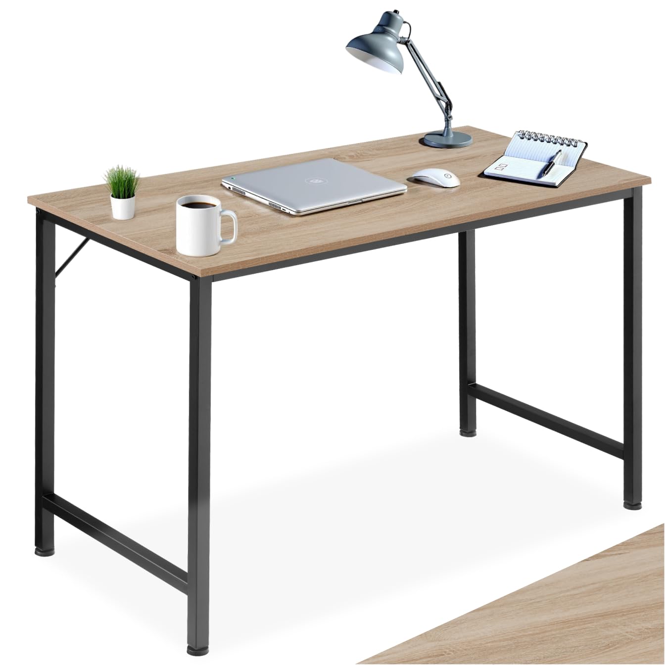 tectake® Table de Bureau Design Industriel en Bois MDF & Acier Bureau Ergonomique 120x60x75,​5cm Bureaux Informatique Bureaux Ordinateur Teletravail - Bois Clair Industriel Chêne Sonoma