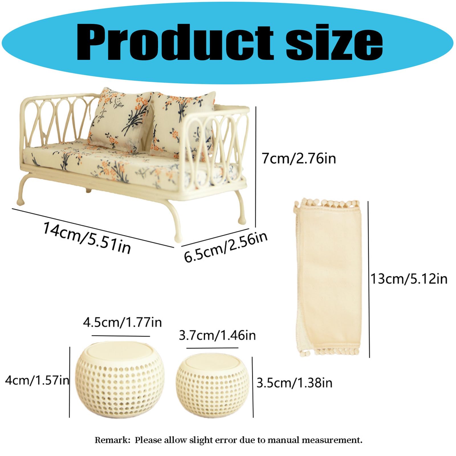 Set divani in miniatura 1/12 con tappeto con, White Set | Cuscino in tessuto con base in metallo per lo sviluppo ' immaginazione dei bambini con display del cuscino
