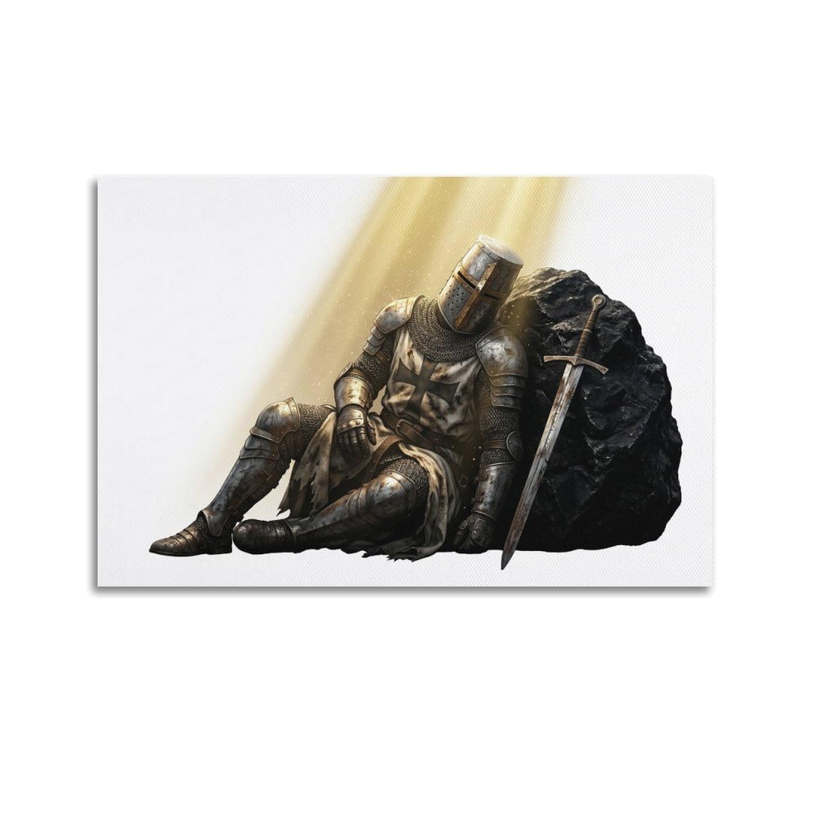 OKNGB Vintage Templar Knight Poster Fallen Warrior Battle Worn Armor Decorative Painting Canvas Art Picture 20x30inch(50x75cm)