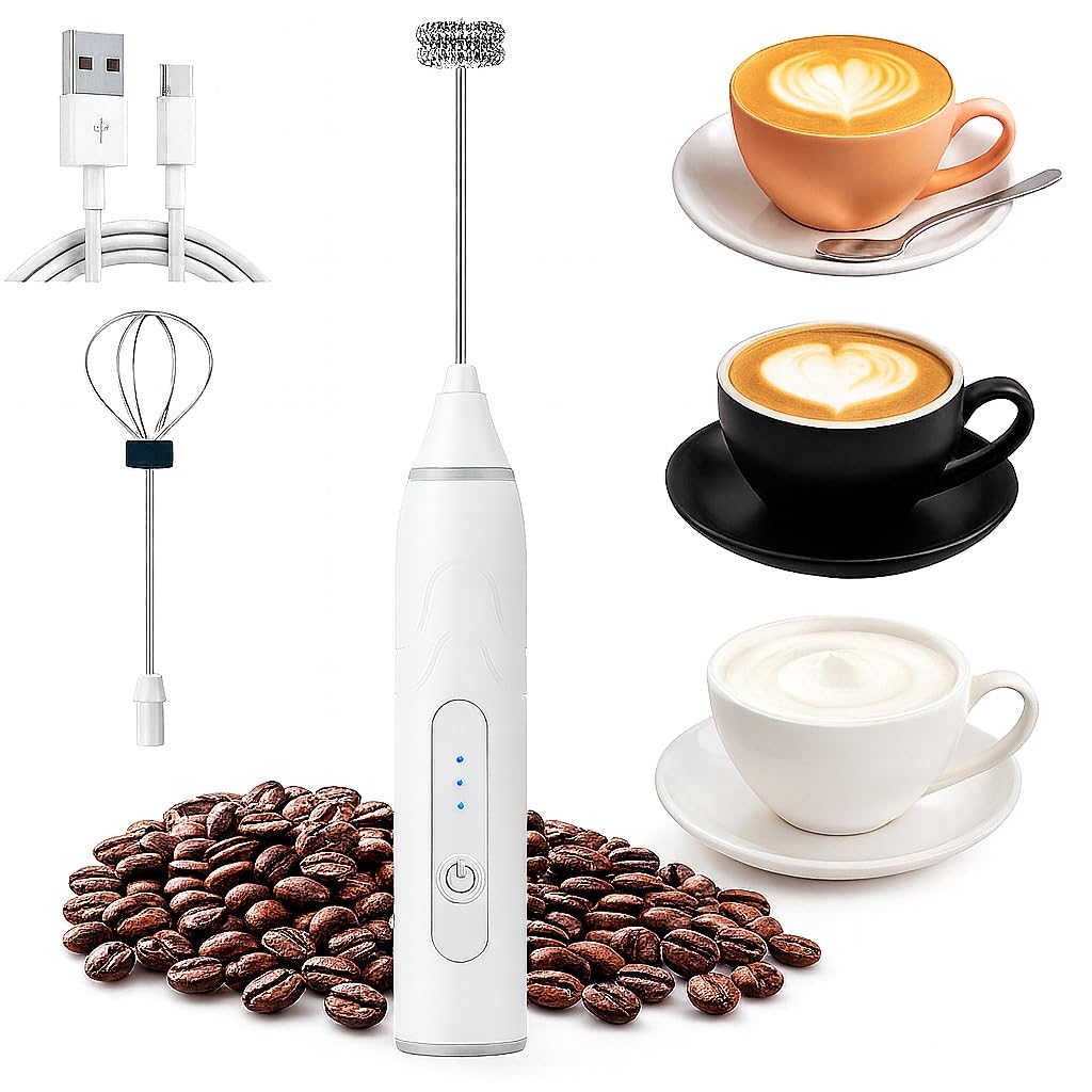 Espumador de Leite Elétrico e Mixer Portátil USB Recarregável – 3 Velocidades Potentes