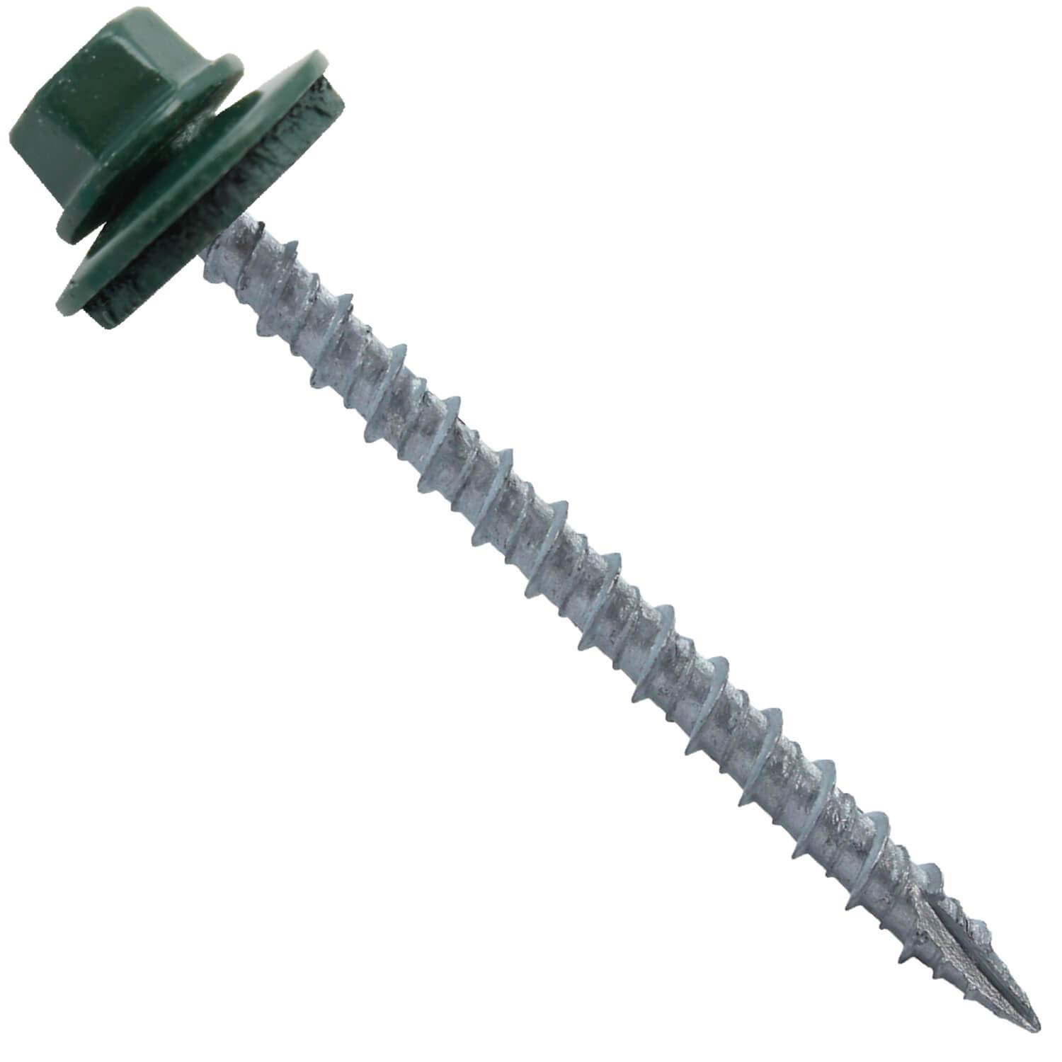 10 x 2-1/2" Ivy Green Metal Roofing Screws - Hex Washer Head- Self-Starting/Tapping - EPDM Washer. 1 x 250 Count Bag - 250 Screws
