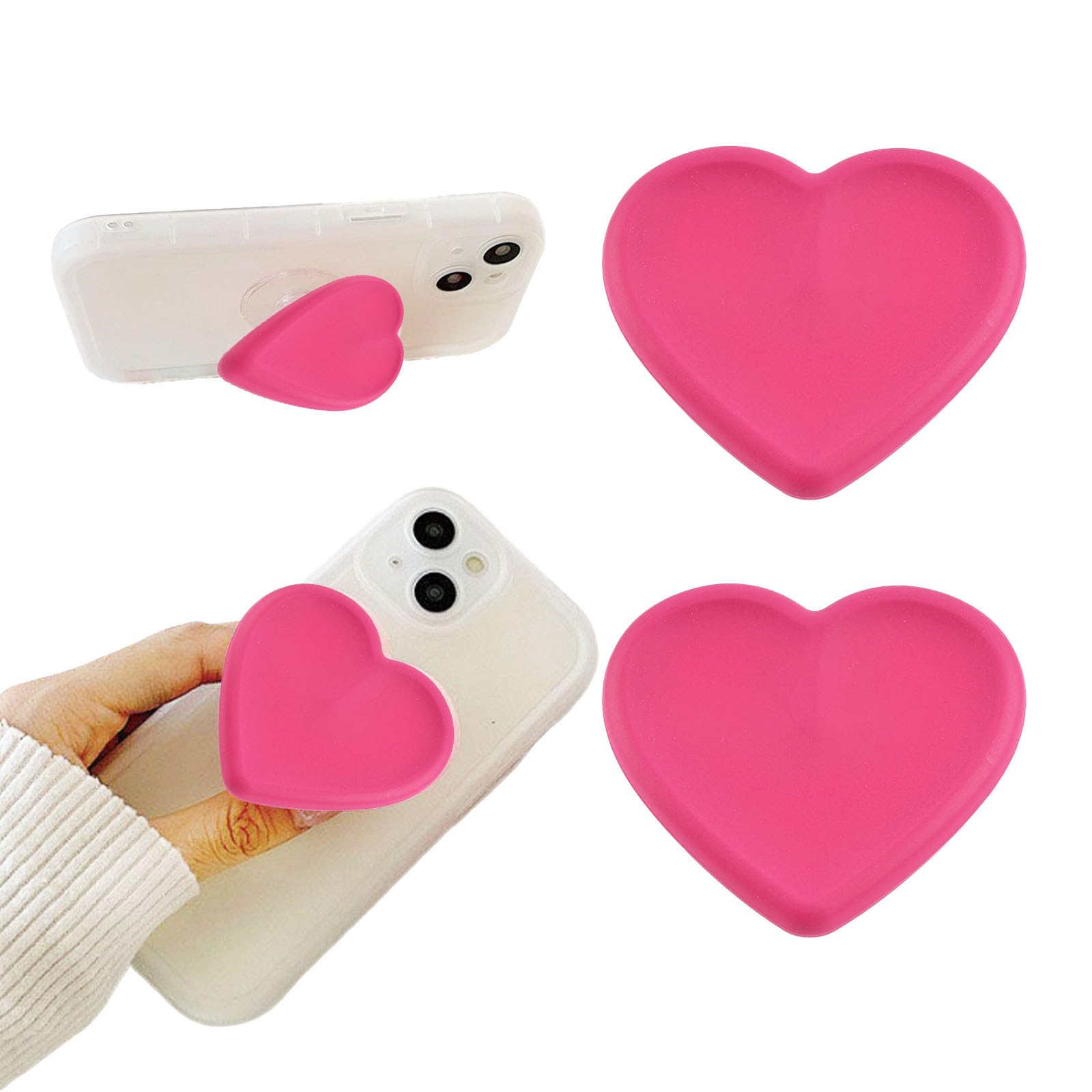 2PCS Heart-Shaped Silicone Mobile Phone Grip Stand,zakora Collapsible Cellphone Finger Grip Holder for Smartphone Tablet Cell Phone Accessory (Black) — view 6