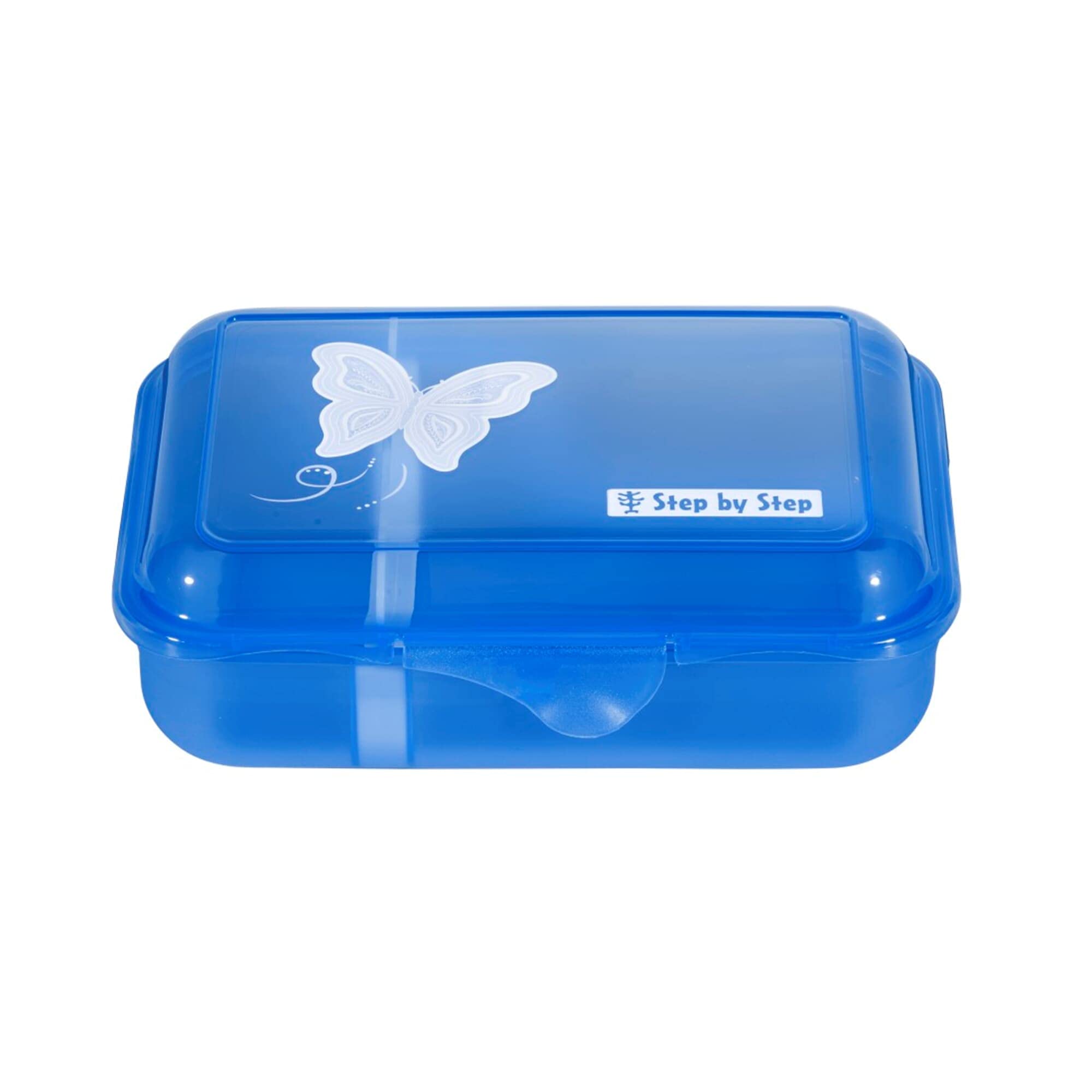 Step by Step Lunchbox „Butterfly Maja“, mit Trennwand und Klickverschluss, spülmaschinenfest, BPA-frei, für Schule und Kindergarten, 0,9L, blau