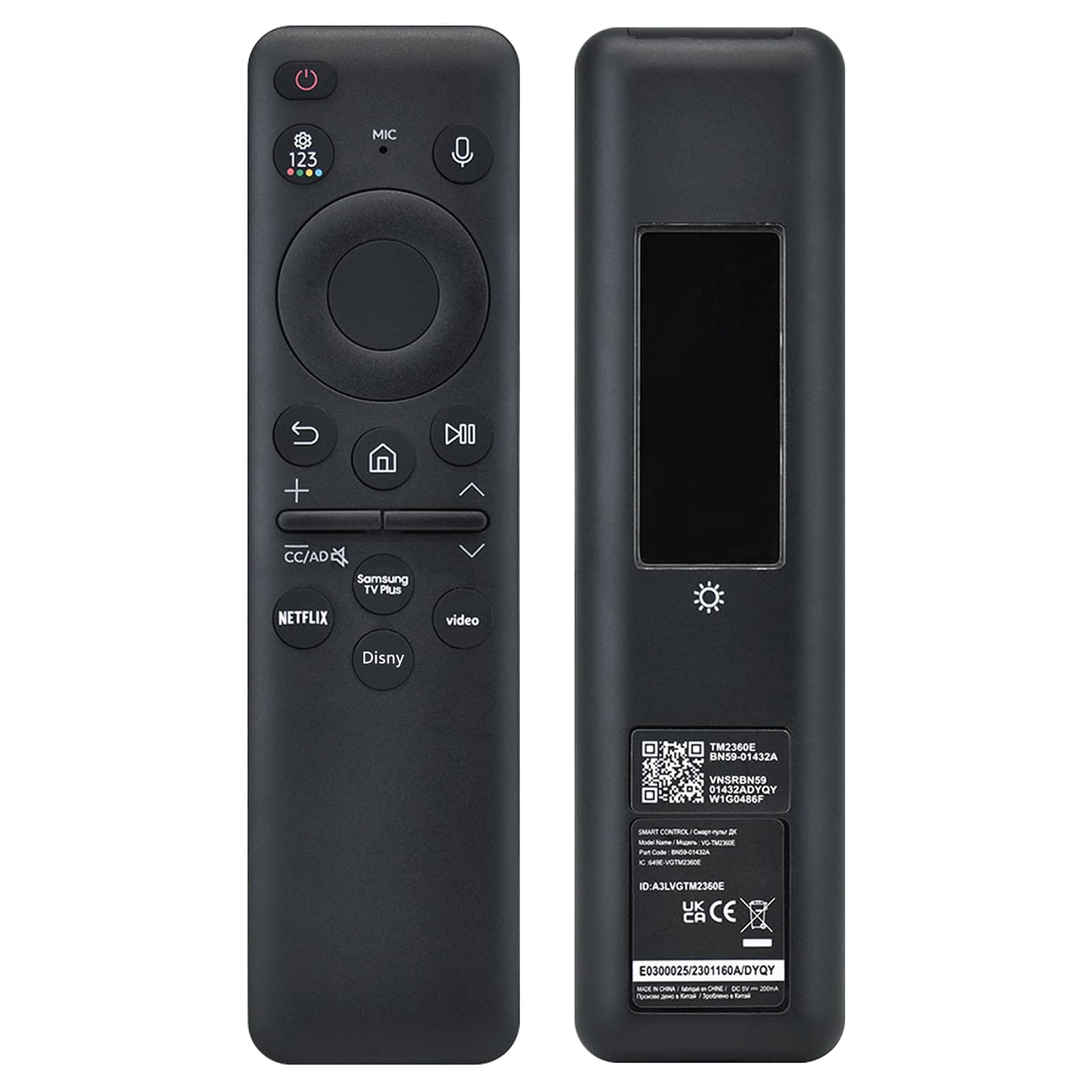 Telecomando vocale originale - BN59-01455A Telecomando di ricarica solare per Samsung NEO QLED Crystal UHD Smart TV. Supporta il comando vocale