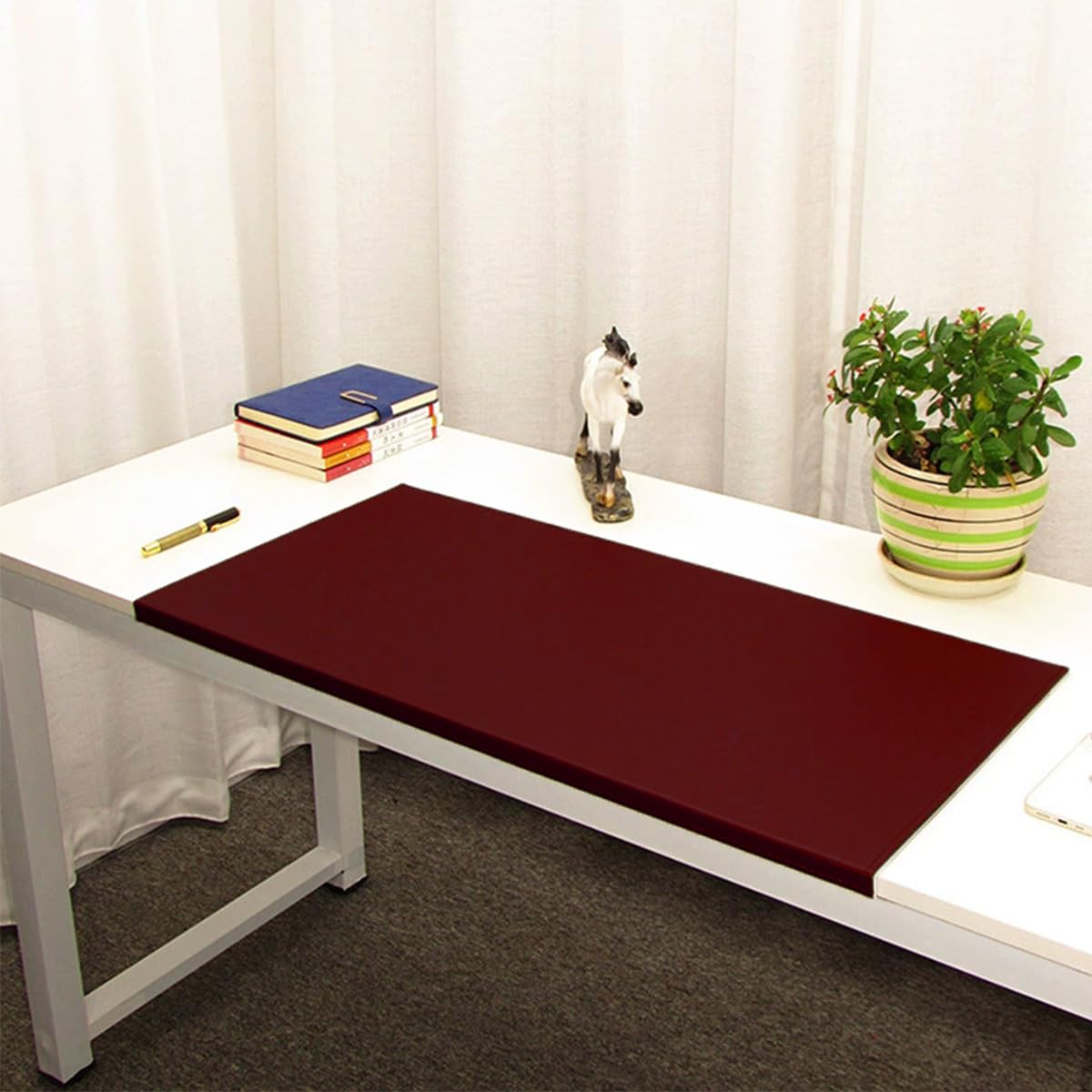 Edge-Locked Desk Pad, Large PU Leather Table Mat with Edge Protector, Waterproof Non-Slip Writing Mats, Laptop Mouse Pads for Office Home Work Study Typing (Red,90x40cm)