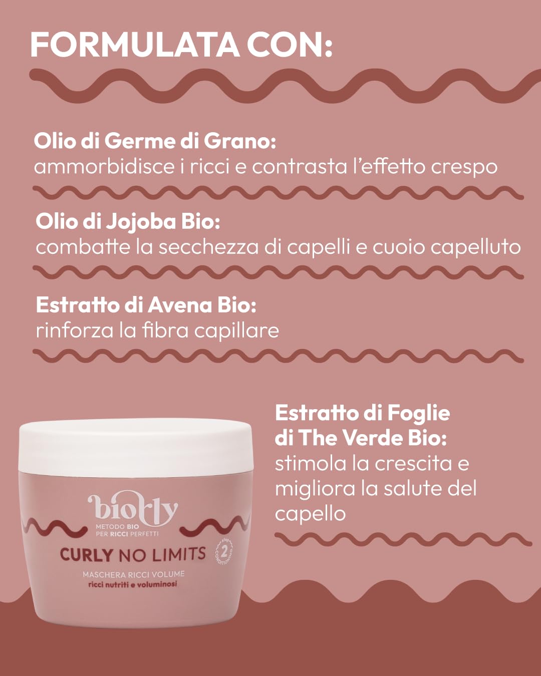METODO CURLY BIO KIT VOLUME; per capelli ricci e mossi, include shampoo Best Curly, maschera Curly no limits, mousse Wonder curly, CERTICATA BIO - 250 ml