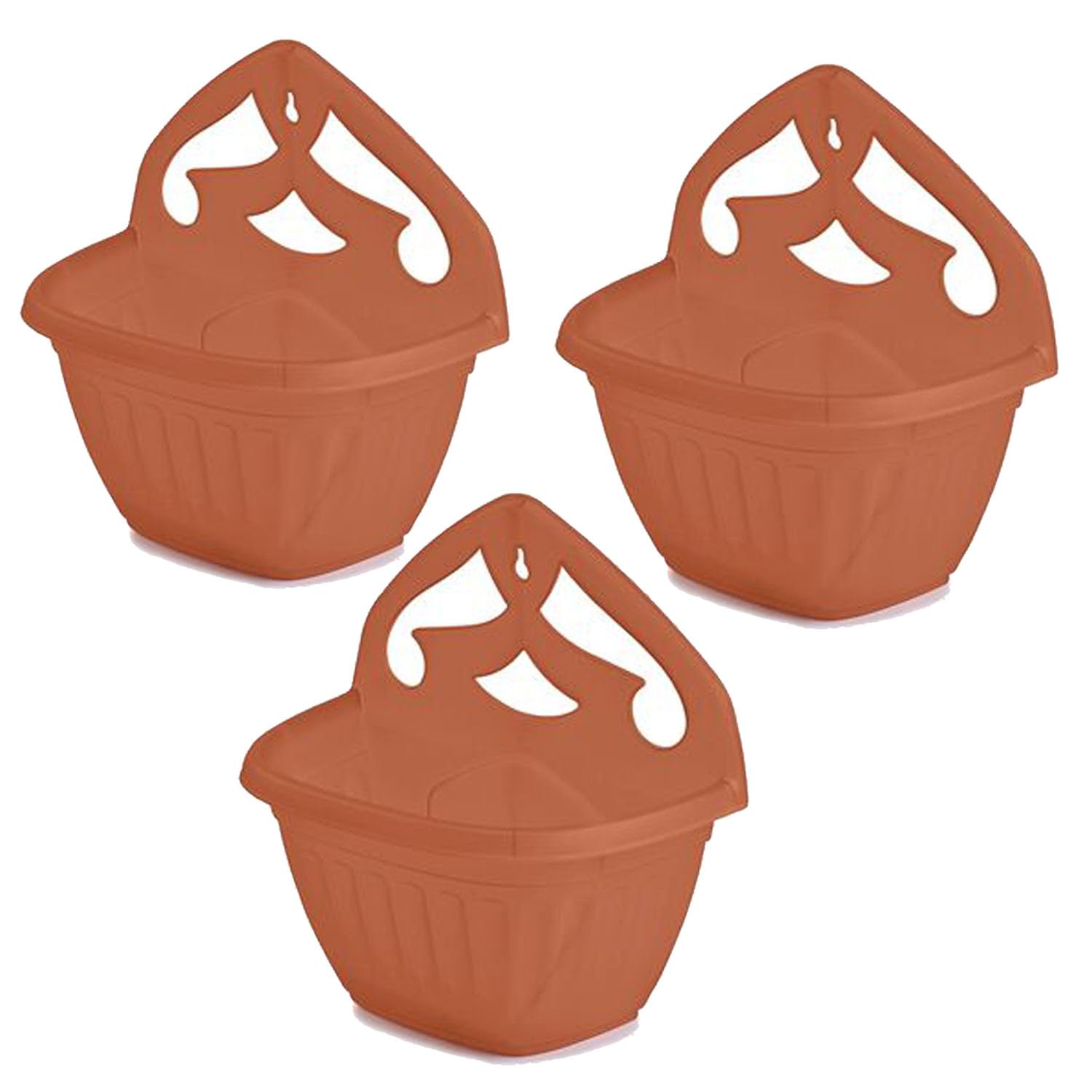 ZARVICZONIA Planters Pots - Wall Mounted for Plants and Flowers (Pack of 1, 2, 3, 4, 5) (Terracotta (Pack of 3))