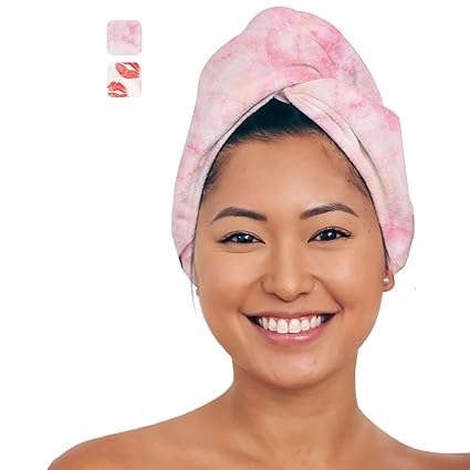 AQUIS Hair Wrap, Water-Wicking Microfiber Towel, Dries Hair 50% Faster, Button-Loop Closure, Hands Free Hair Drying, (Tie Dye), (10