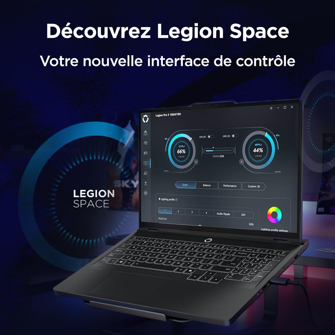 Lenovo Legion Pro 5 16IAX10H - Ordinateur Portable Gaming 16'' OLED WQXGA 165Hz (Intel Ultra 7 255HX, RAM 32Go, SSD 1To, NVIDIA RTX 5070 8GB, Windows 11) Clavier rétroéclairé en Blanc AZERTY - Noir