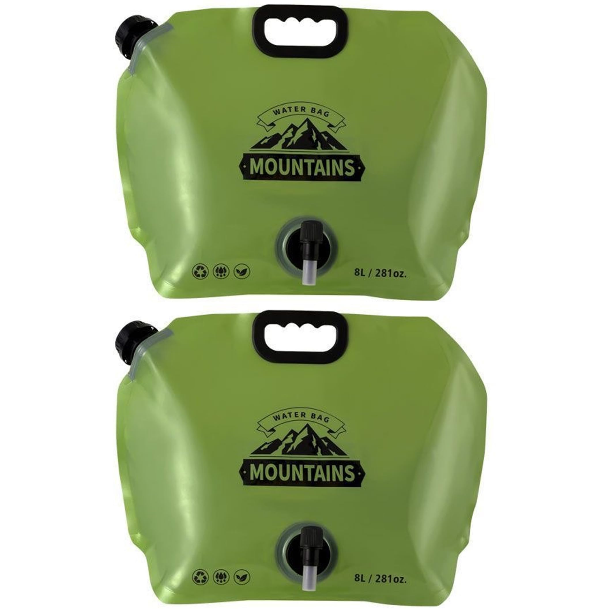 Faticenic 2PCS Collapsible Water Container, 2 Gallon Water Bags for Camping with Spigot, Food-Grade Foldable Storage Bag for Camping, BBQ, Hiking, Green, Collapsible Container, Garden Décor