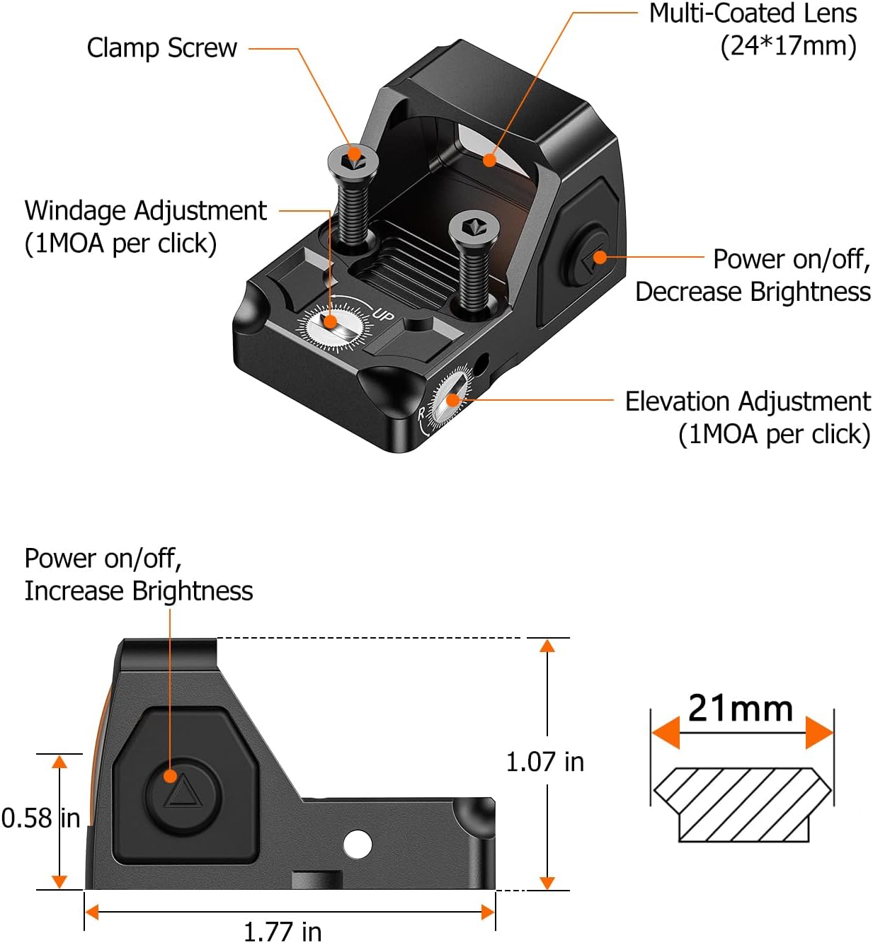 EZshoot Full Sized Red/Green Dot Motion Awake Optic for Pistols, 2MOA Dot, 12 Brightness Adjustment Red/Green Dot Scope, Suitable for RMR, Open Reflex Optics with Adapter Plate for MOS and Picatinny.
