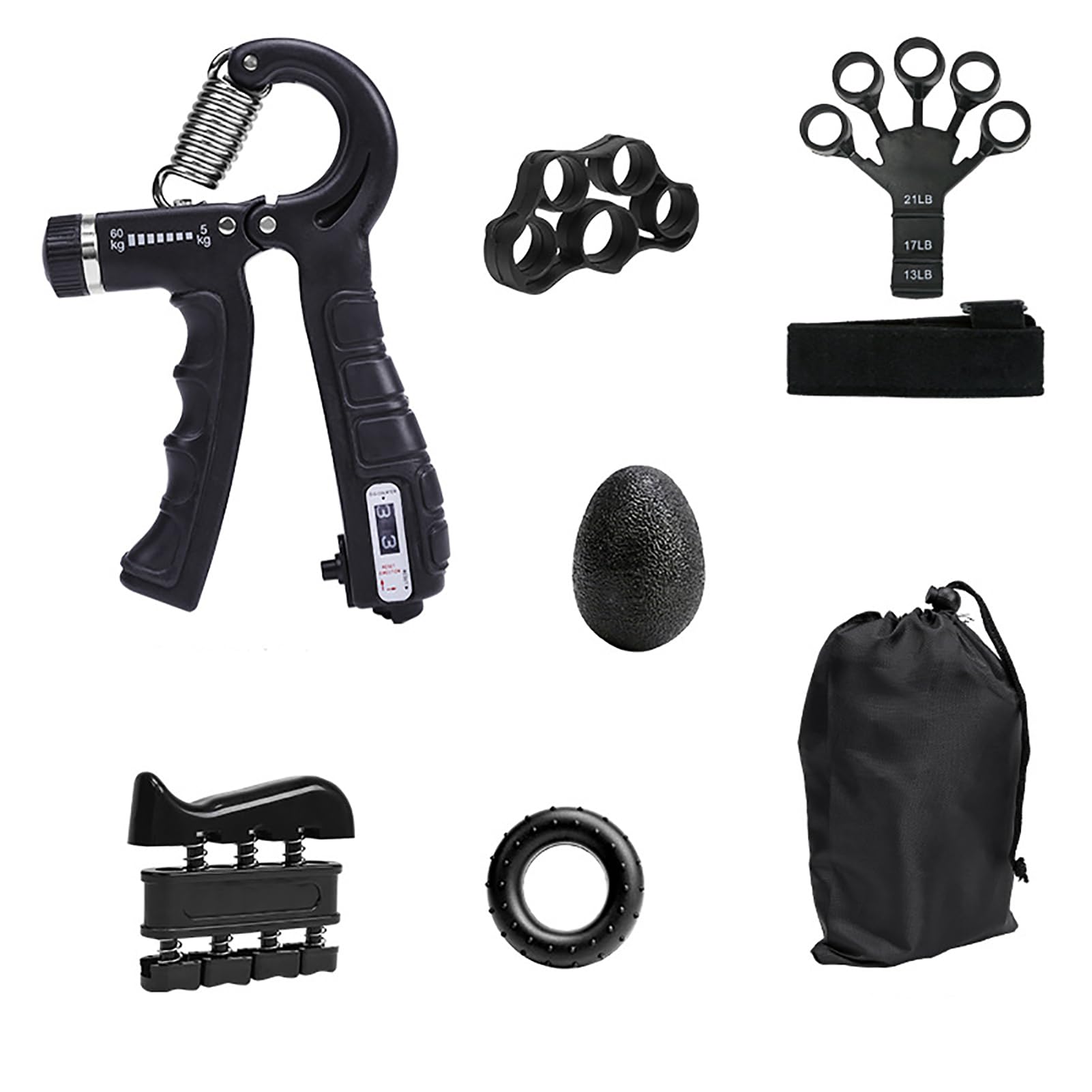 Ejercitadores de mano para fuerza, entrenamiento de fuerza de agarre de mano ajustable, 7 piezas con resortes de acero inoxidable, adecuado para músicos, atletas y recuperación de lesiones en la mano