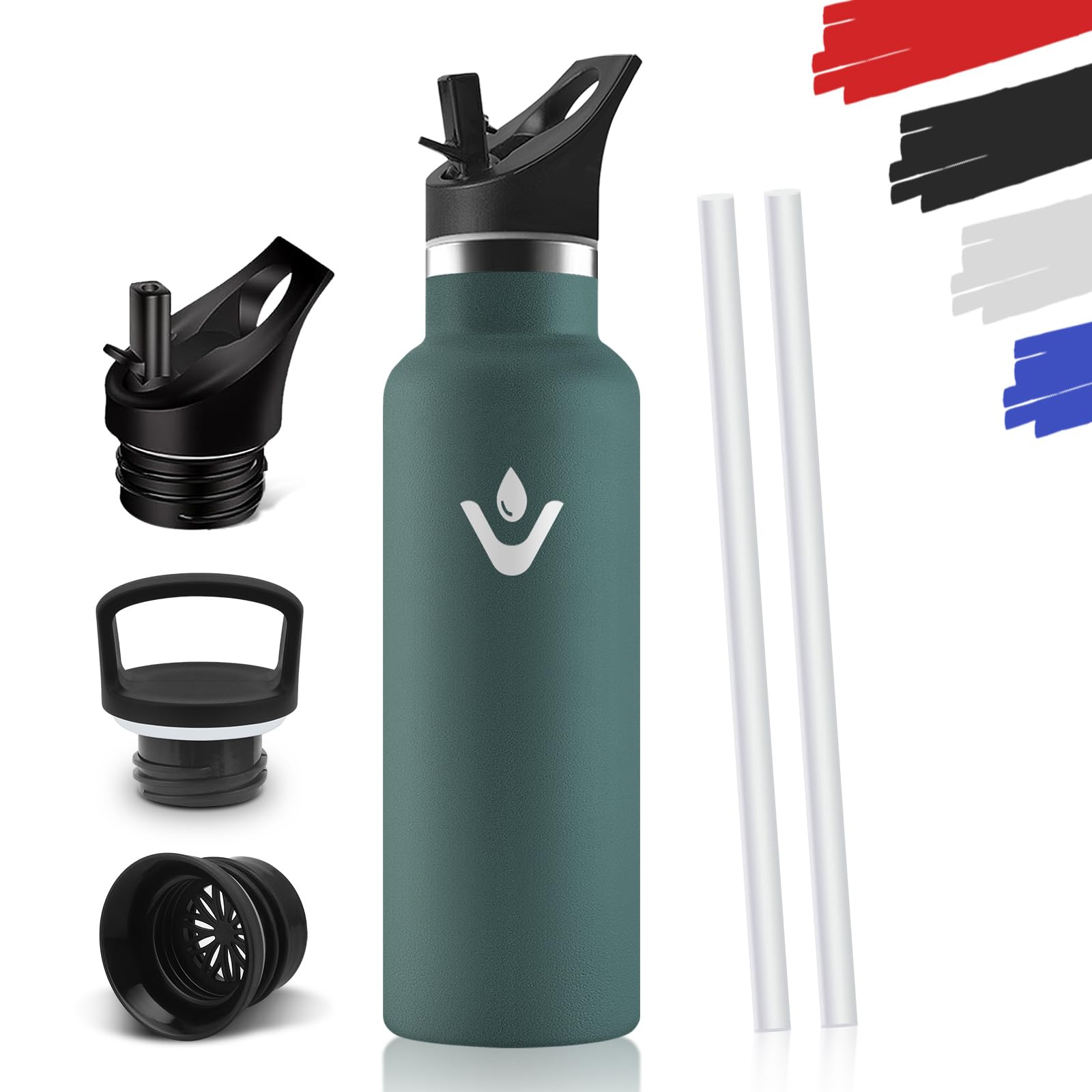 HoneyHolly Stainless Steel Water Bottle, 500 ml, BPA-Free, Children's Water Bottle, Double-Walled Vacuum Insulated, Water Bottle with Straw, 18/8 Stainless Steel, Sports Bottle for School, Travel — image 1