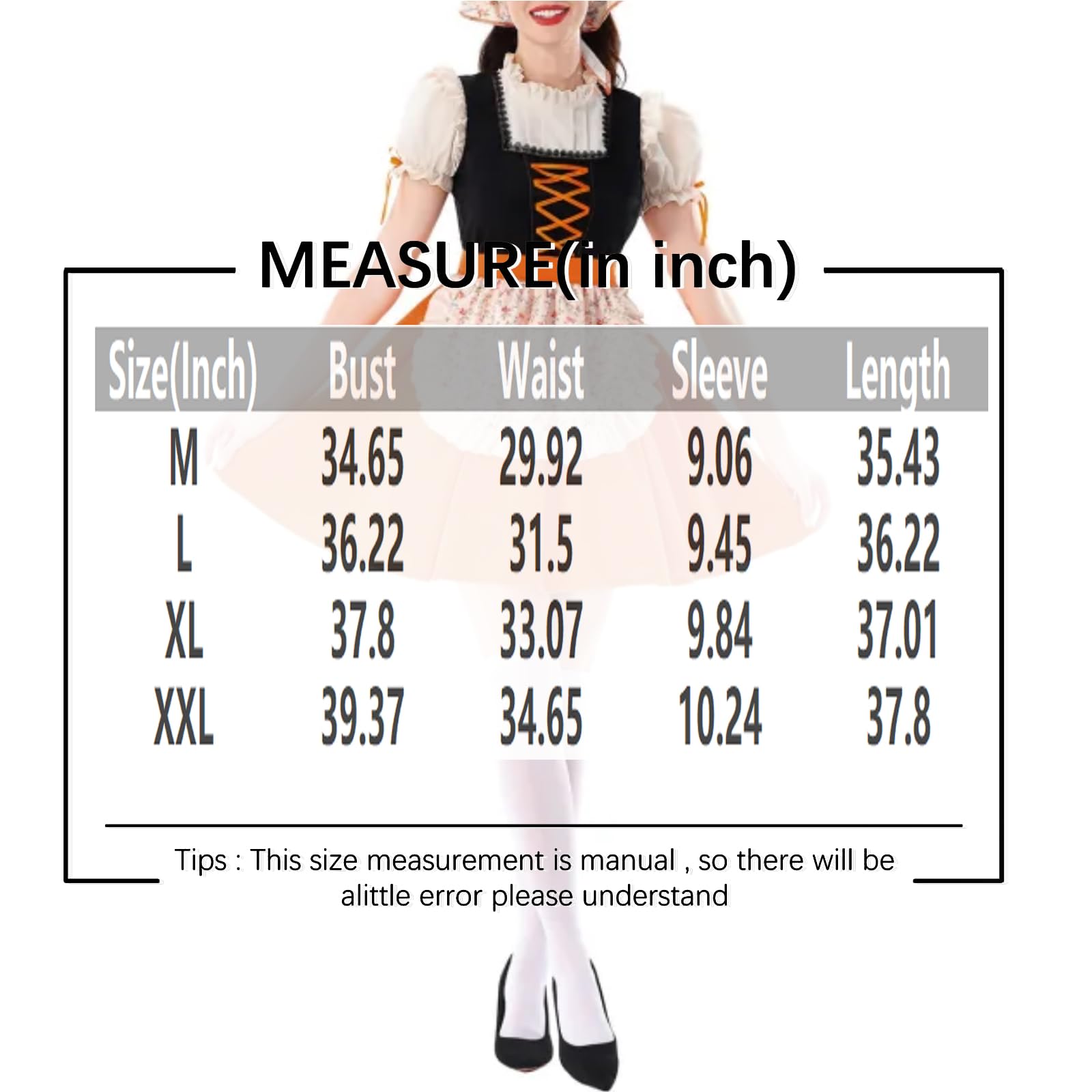 Générique Robe Dirndl Femme Oktoberfest Traditionnelle - Manches Bouffantes, Corset Lacé, Tablier à Volants Fleuri, Costume Bavaroise pour Fête à Thème, Carnaval et Soirée Déguisée