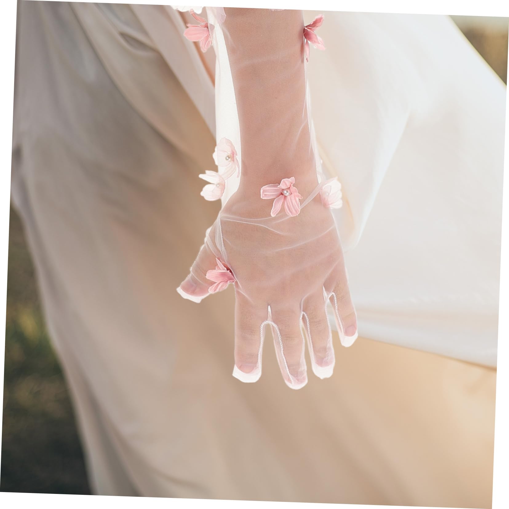 Guantes de Boda Largos de Tul Transparente para Novia Fiestas de Té y Actuaciones Escenario Color Rosa
