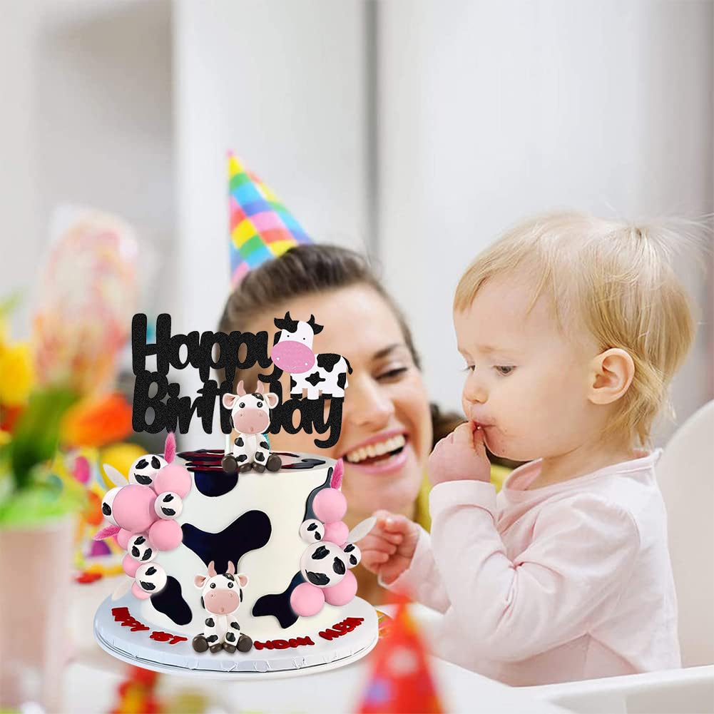 Cow Cake Topper Farm Birthday Party Decor - Miniature Figurines, Paper & Foam Ornaments For Baby Shower Or Girl's Party