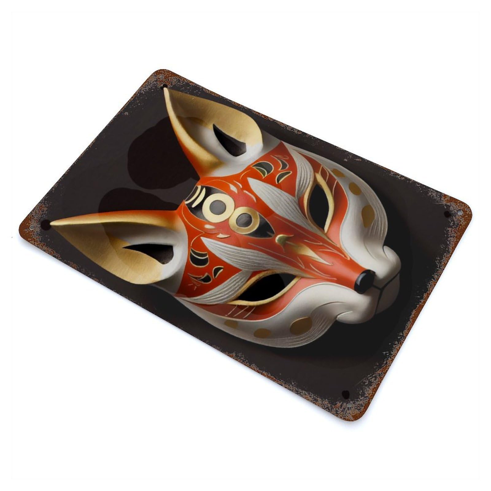 Cunning Fox Kitsune Mask Decorative Tin Sign 11.8"x7.9", for Farmhouse, Kitchen And Entryway Decor, Shabby Chic Decor