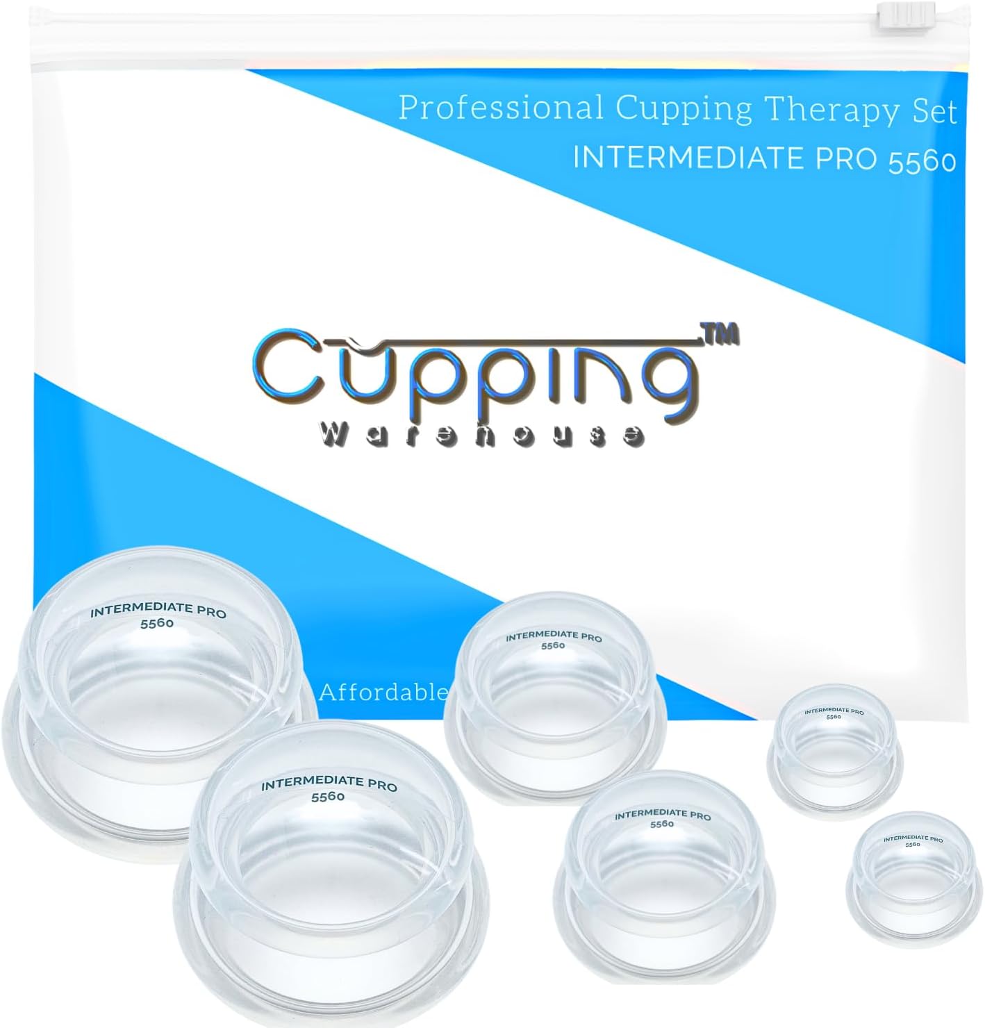 Cupping Warehouse Supreme 6 INT Pro 5560 Soft Clear Silicone Cupping Set - Dye-Free, Easy-Squeeze for Pain Relief, Cellulite & Scar Reduction (2S 1.5", 2M 2", 2L 2.5") - Not 6065