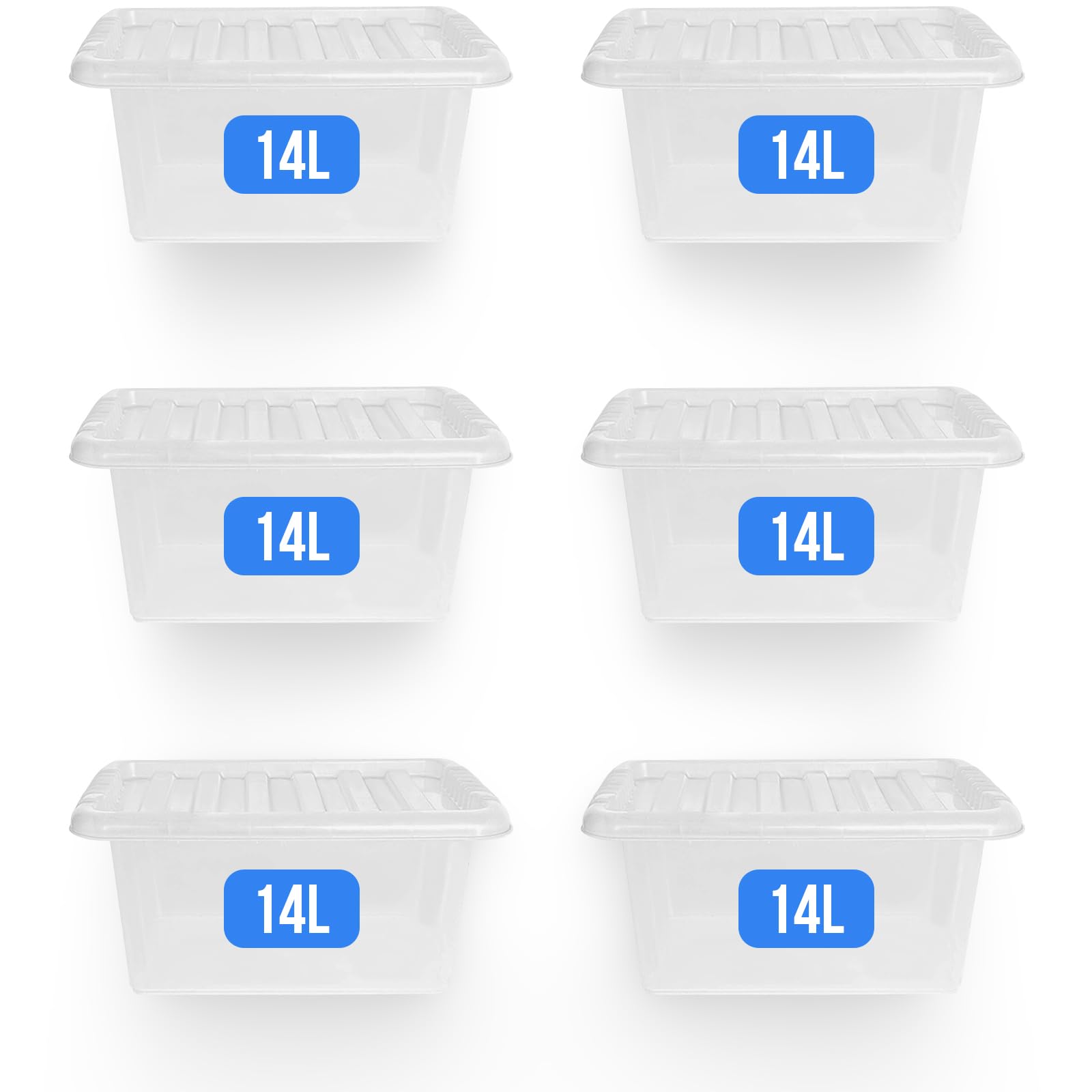 KAPCO Plastic Storage Boxes with Lids – 14L Clear Small Stackable Plastic Containers (6 Pack) | Ideal for Craft, Shoes, Toys, Office, and Kitchen Organiser | Durable, BPA Free Storage Bin | 14 Litre