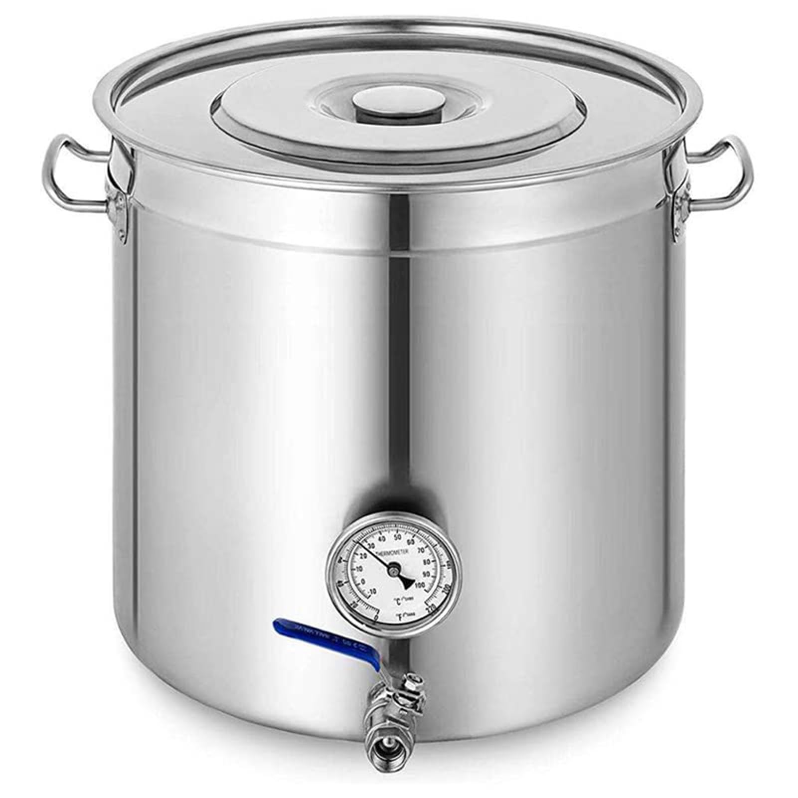 Robuster Suppentopf aus Edelstahl mit Zapfhahn und Deckel – ideal zum Brauen, Kochen, Sieden zu Hause und für den Einsatz im Freien – 40 x 40 cm großes Thermometer im Lieferumfang enthalten
