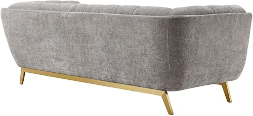 Miniatura 6 de Modway Bestow - Sofá capitoné de terciopelo de rendimiento, gris claro