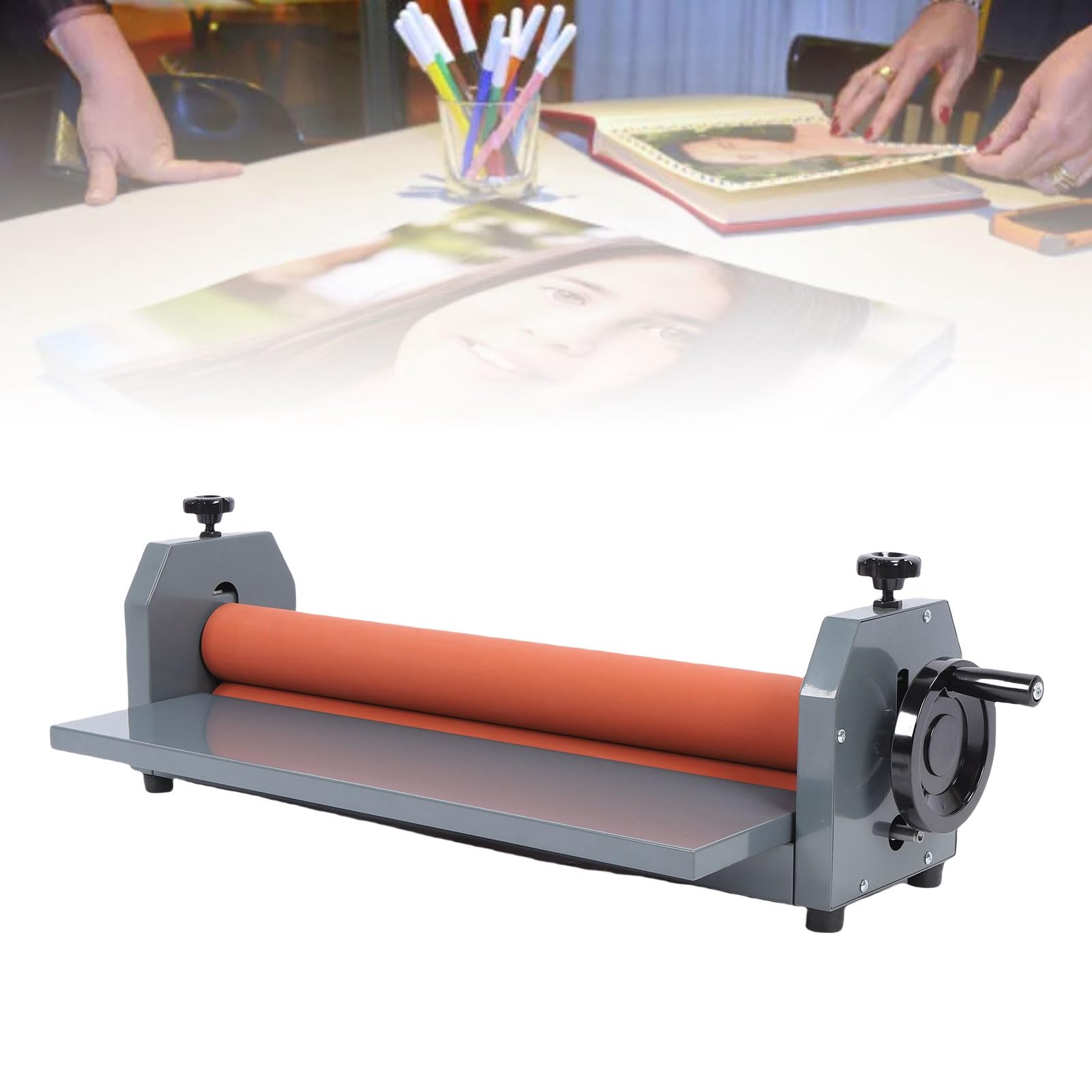 SUNGOOYUE Laminador en Frío Manual Herramienta de Rodillo de Goma Metálica Presión Ajustable 25,6 Pulgadas 650 Mm Ancho 15 Mm Capacidad Sin Arrugas Prensa de Montaje de Carteles Fotográficos para el