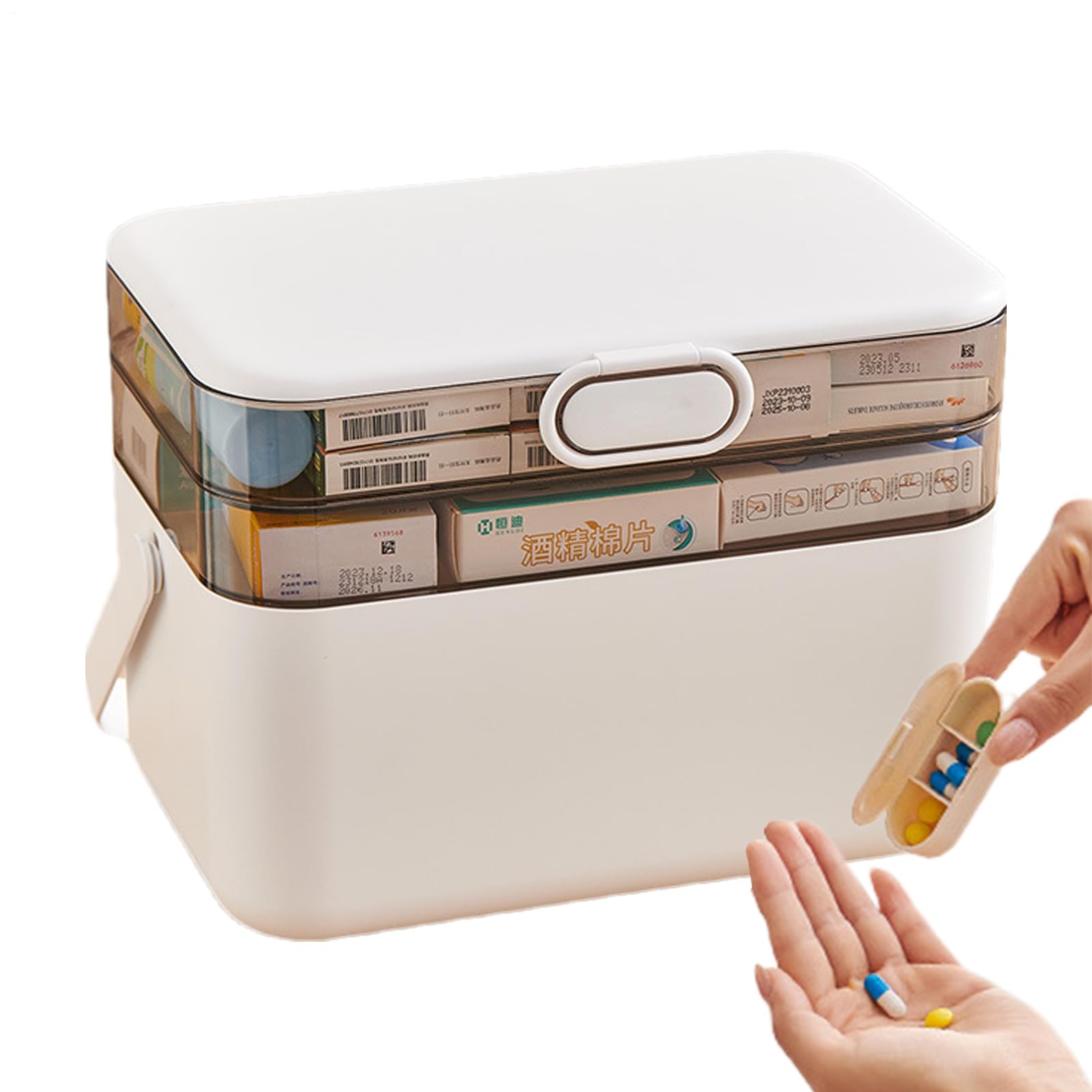Botiquín Multicapa Organizador Semanal Extraíble para Pastillas con Estuche | De Almacenamiento Contenedora Familiar Bandeja Organizadora Extraíble Compartimentos