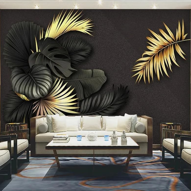 Papier peint photo jungle nordique 3D tapisserie murale salon noir et or