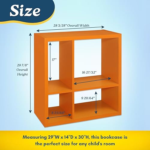 Miniatura 2 de Kings Brand Furniture - Katelyn - Estantería abierta de 4 cubos, organizador de almacenamiento de juguetes para niños (naranja)