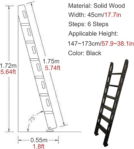 Miniatura 3 de Wooden Floorstanding Bunk Ladder Black Non-Slip RV Bed Ladder 6-Step with Mounting Hook Load 330lbs Capacity 175m574ft6-Step