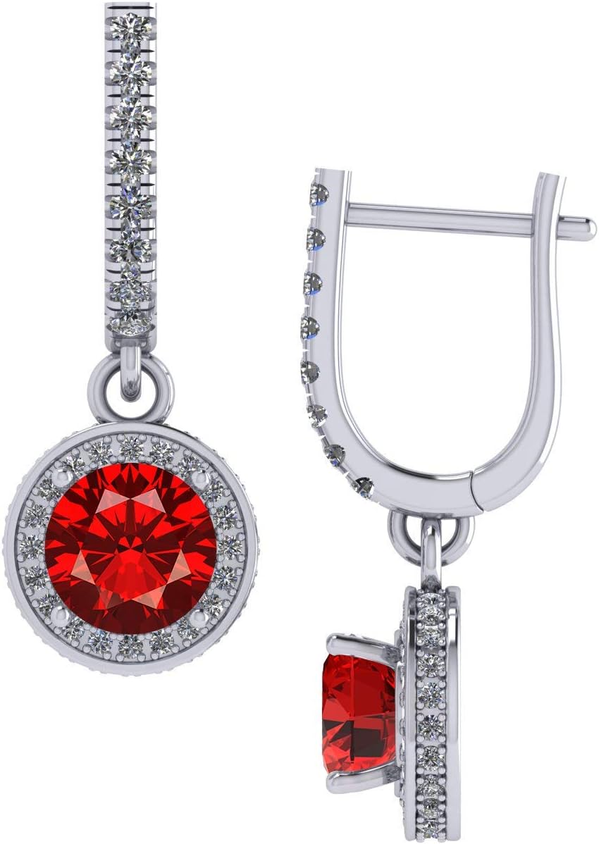 Halo Birthstone Dangle Earrings w/Pure Brilliance Zirconia Accent Gemstones in Sterling Silver for Women